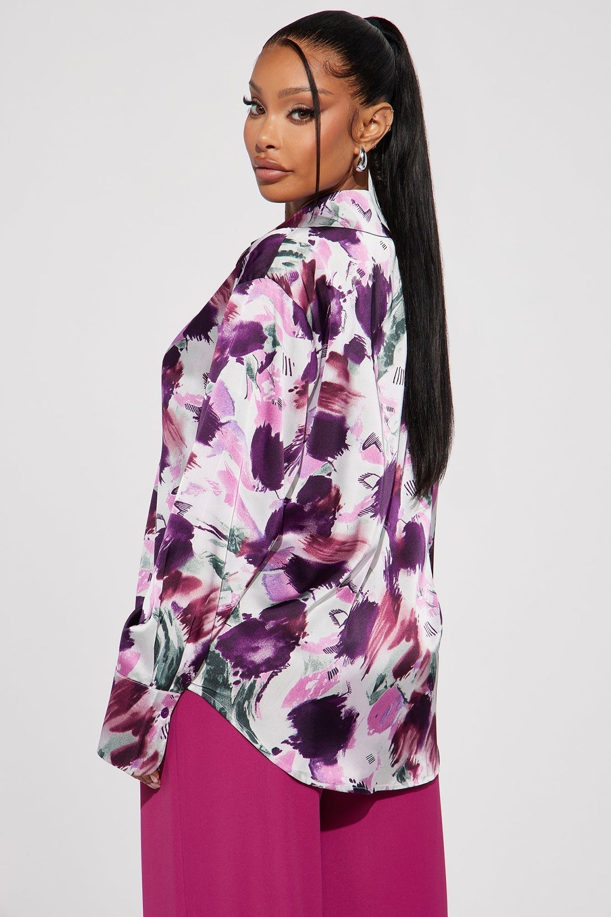 Violet Satin Shirt - Purple/combo