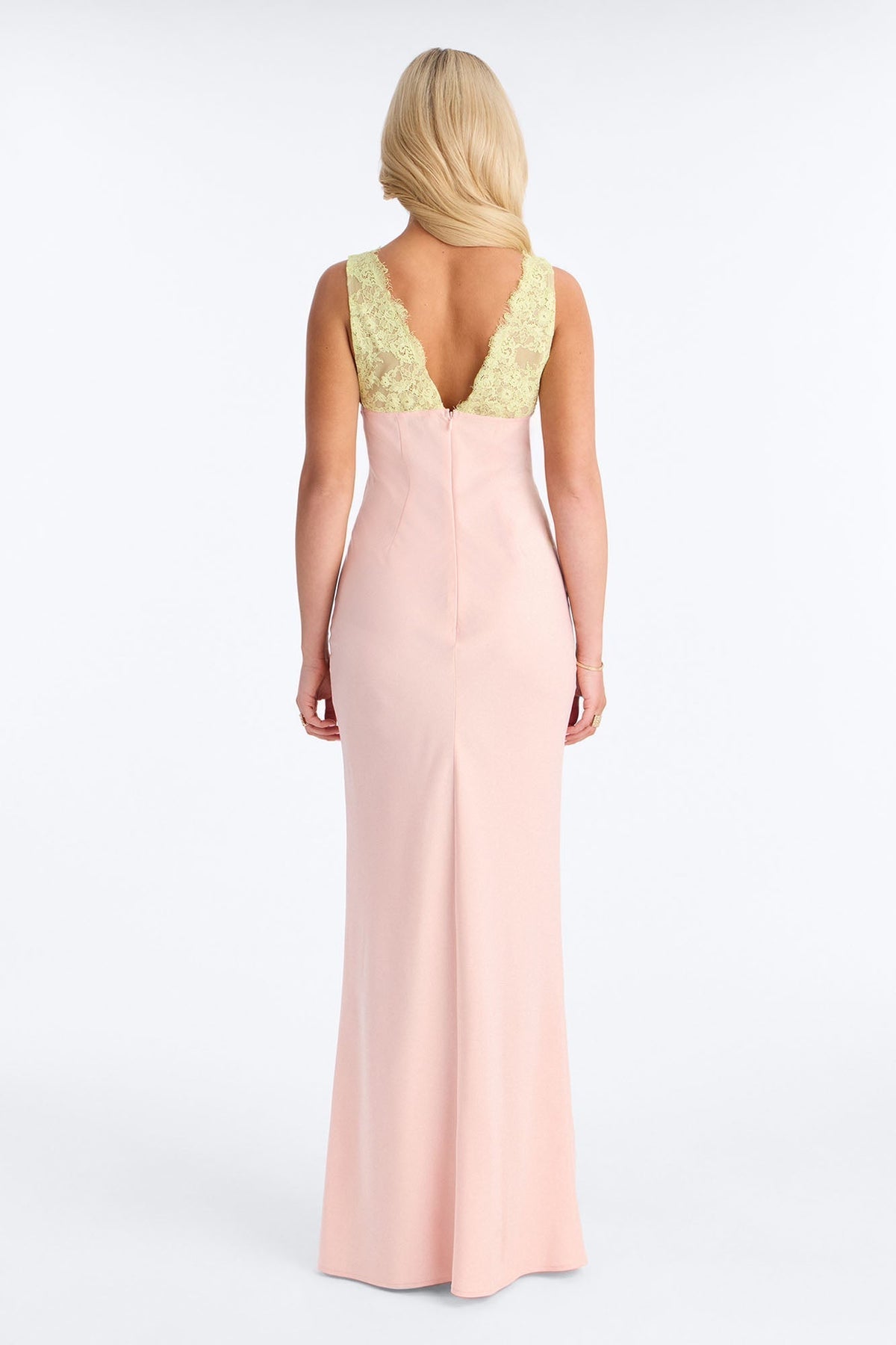 Sweet Satin Lace Trim Maxi Dress - Pink/combo