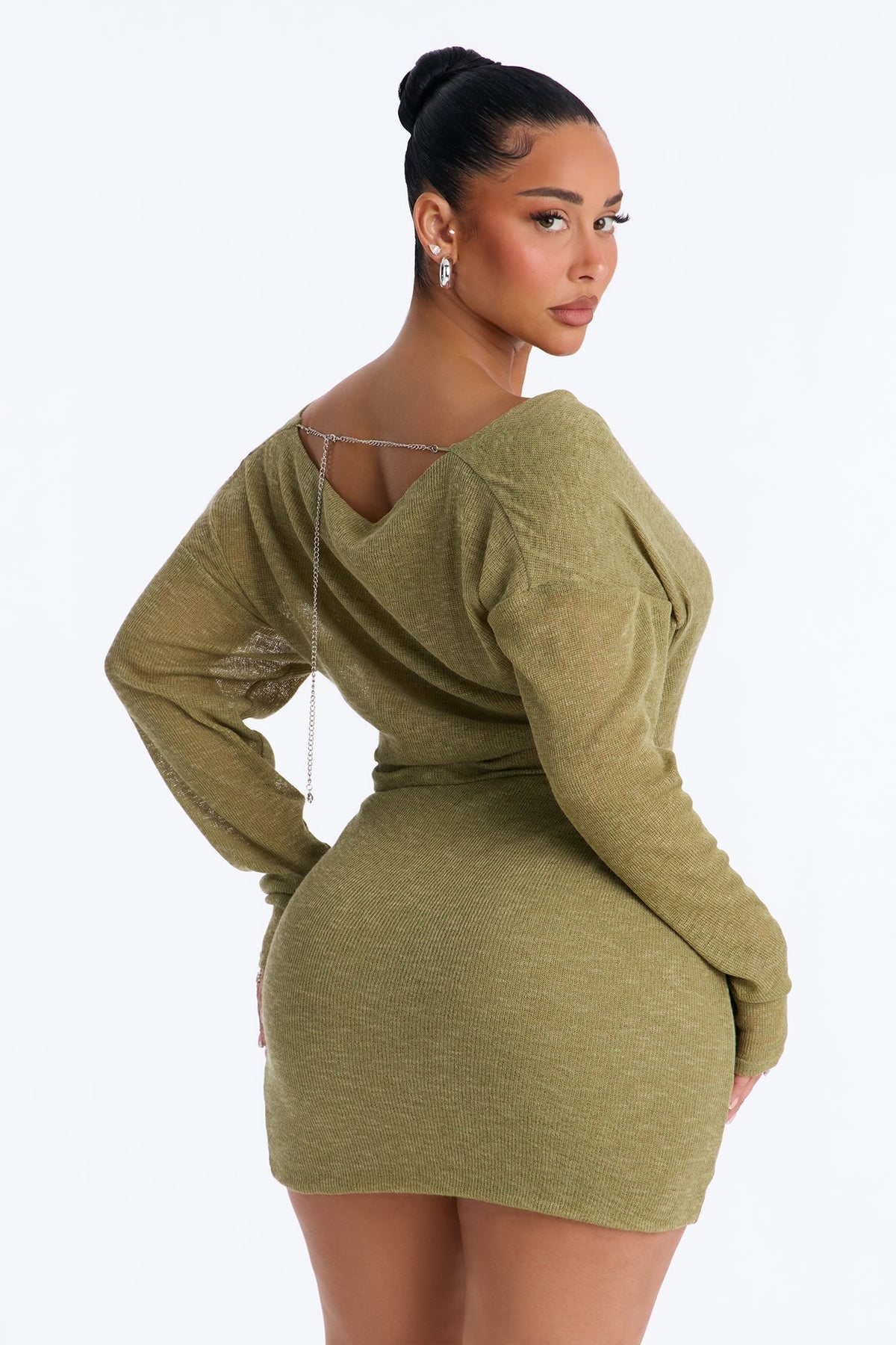 Alina Backless Sweater Mini Dress - Olive