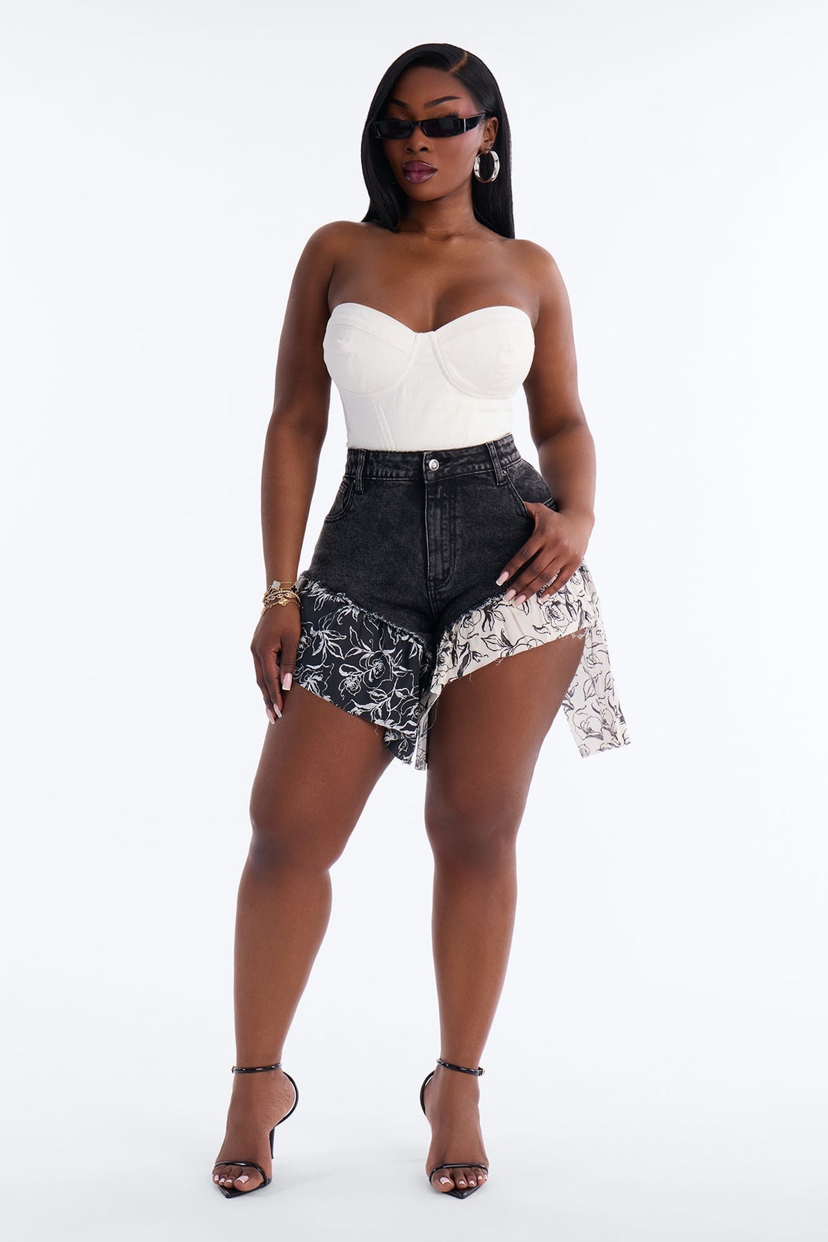 Wildwood Floral Denim Shorts - Black Wash