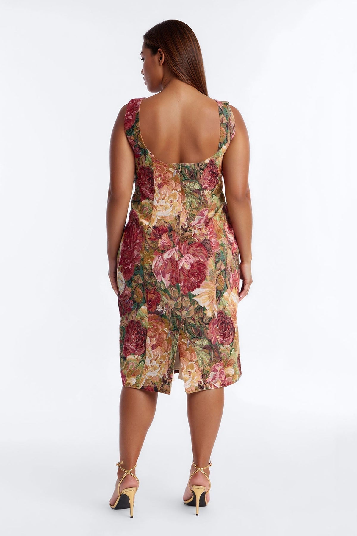 Brittany Floral Jacquard Midi Dress - Burgundy/combo