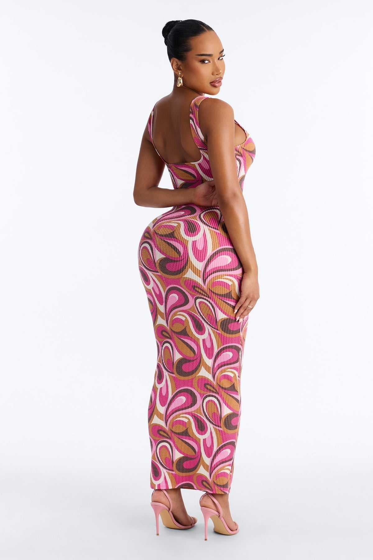Valentina Ribbed Maxi Dress - Magenta/combo