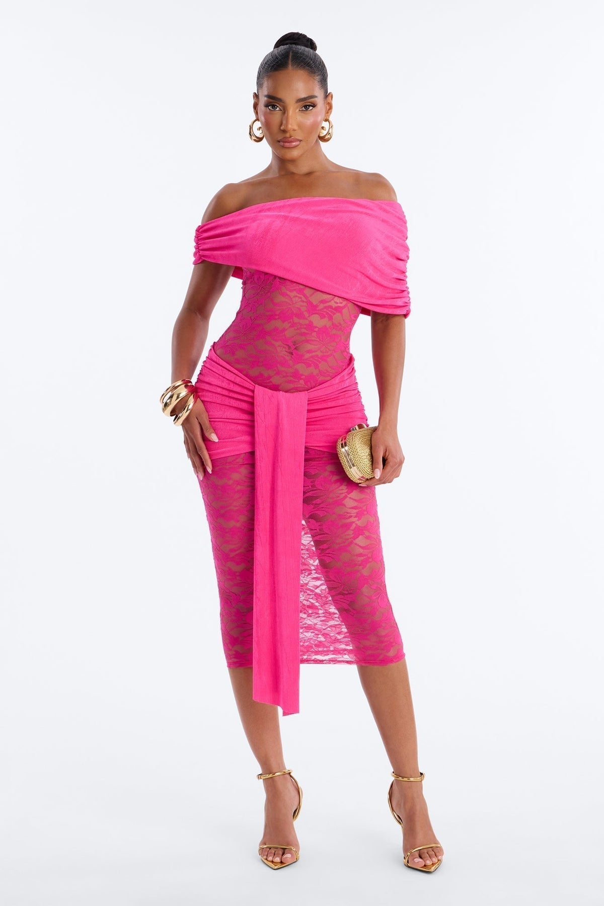 Shanaya Lace Midi Dress - Magenta