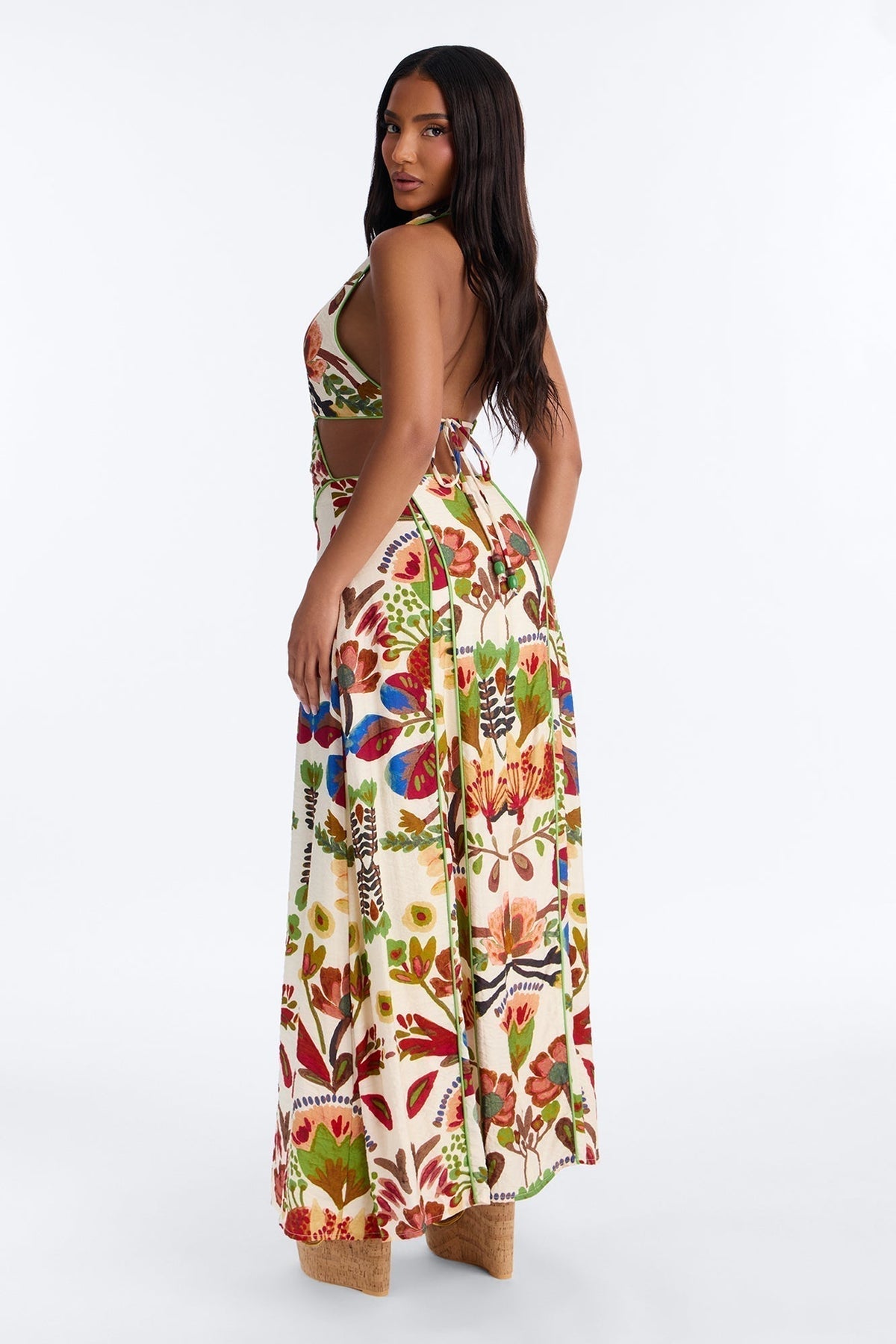 Sicilian Summer Linen Maxi Dress - Cream/combo