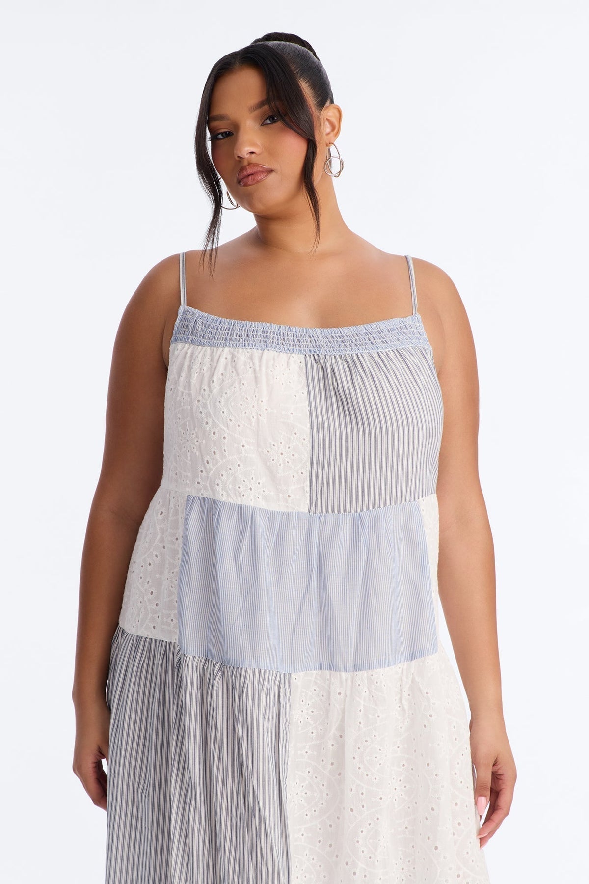 Sage Patchwork Midi Dress - Blue/combo