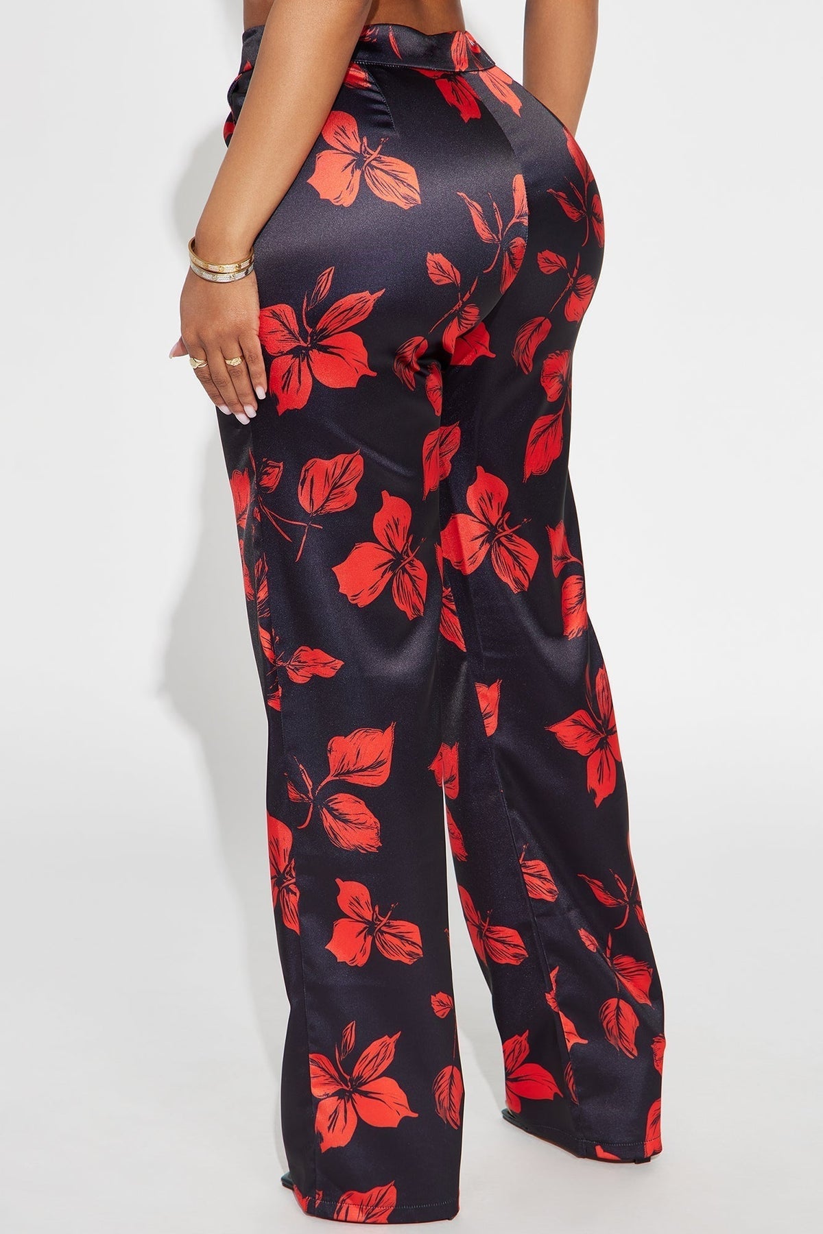 Wild Flower Satin Trouser Pant - Black/combo