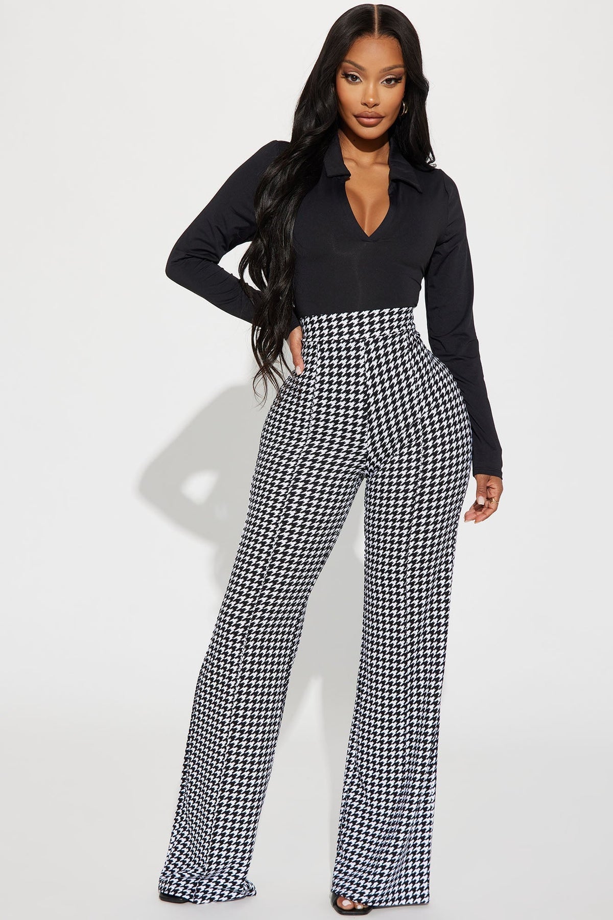 Victoria High Waist Dress Pant Houndstooth 35 - Black/White