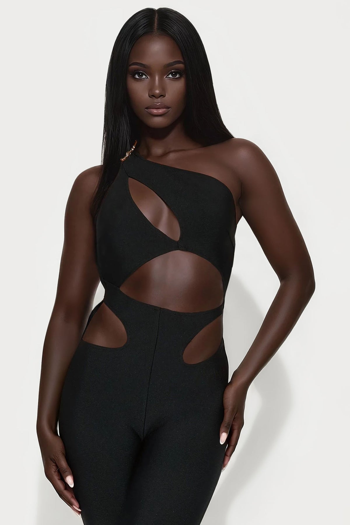 Alina Bandage Flare Leg Jumpsuit - Black