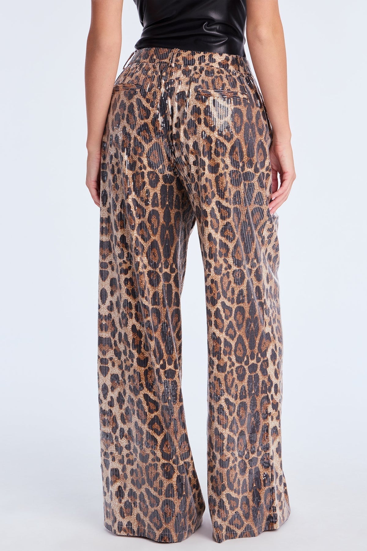 Watch Me Shine Sequin Wide Leg Pant 32″ - Leopard