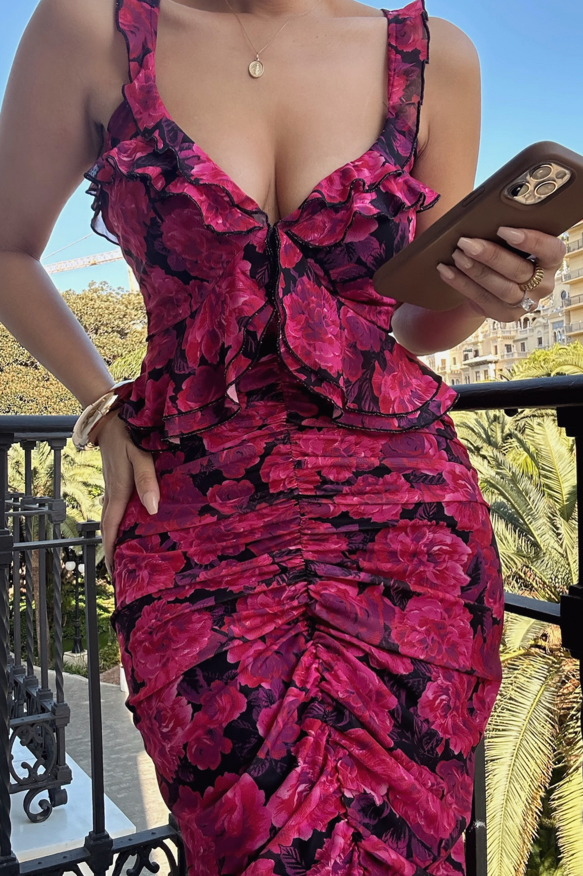 Pink La Costa Ruffle Maxi Dress