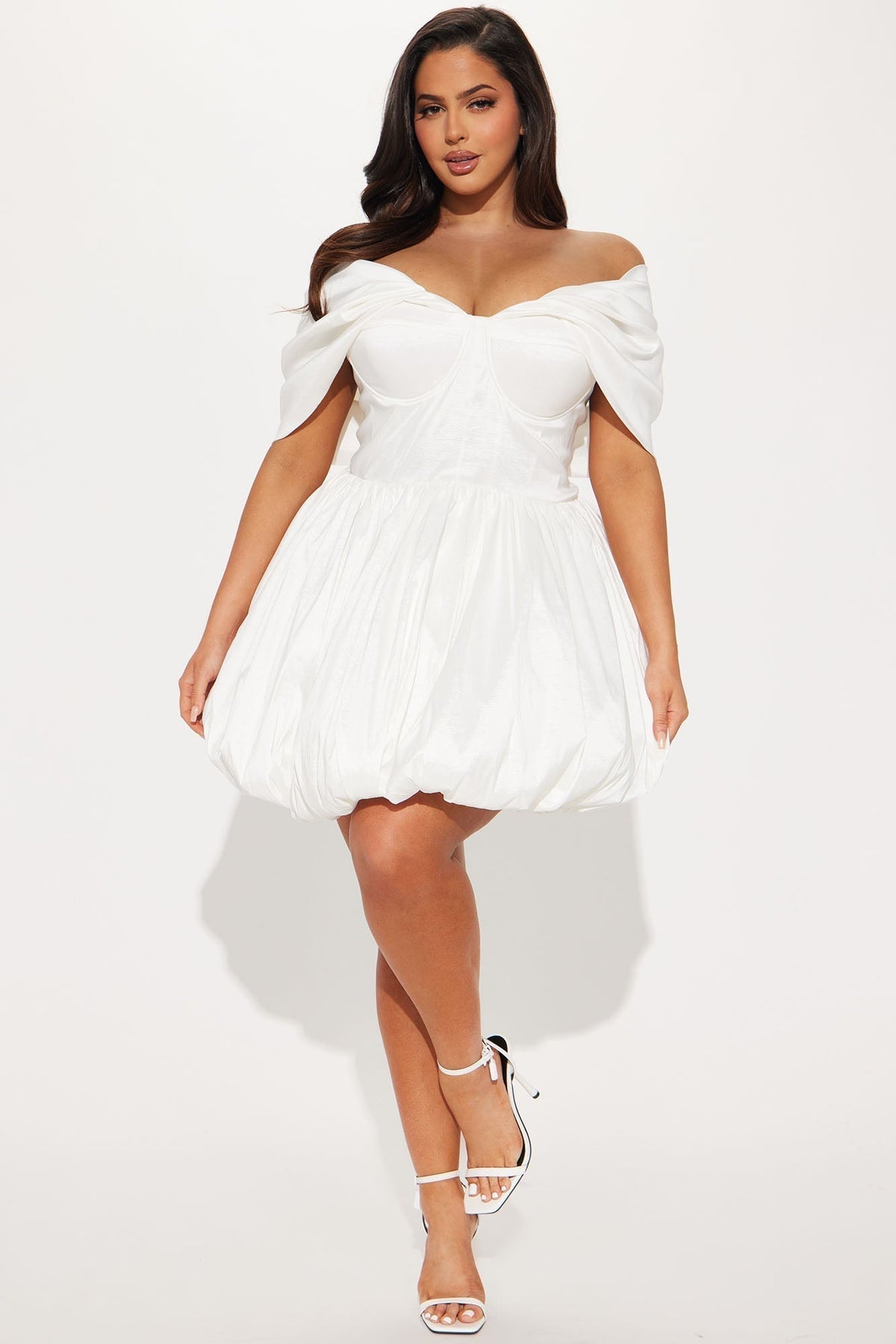 Heavenly Aura Satin Bubble Mini Dress - White
