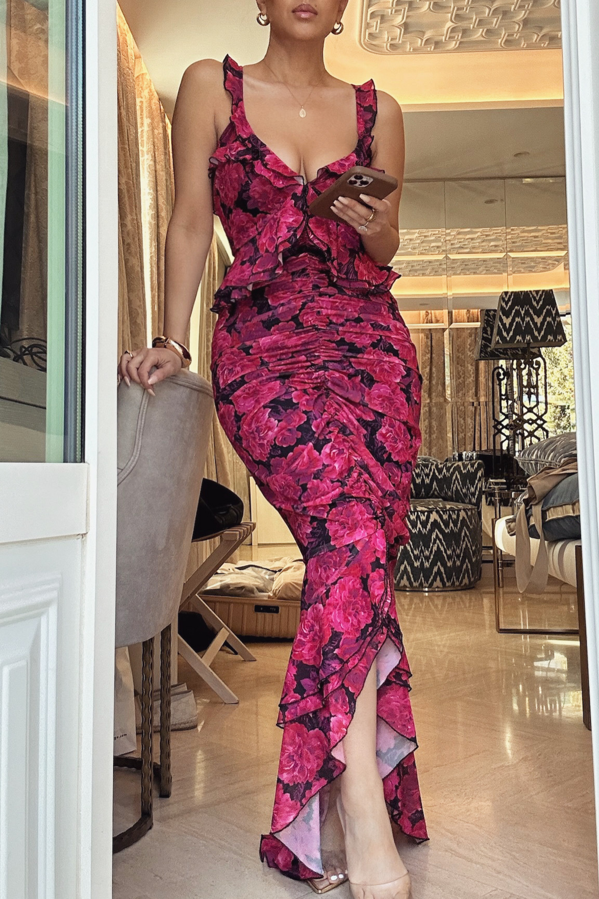 Pink La Costa Ruffle Maxi Dress