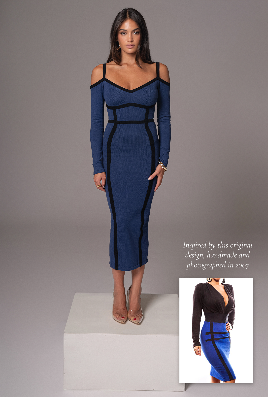 Navy Debora Knit Midi Dress