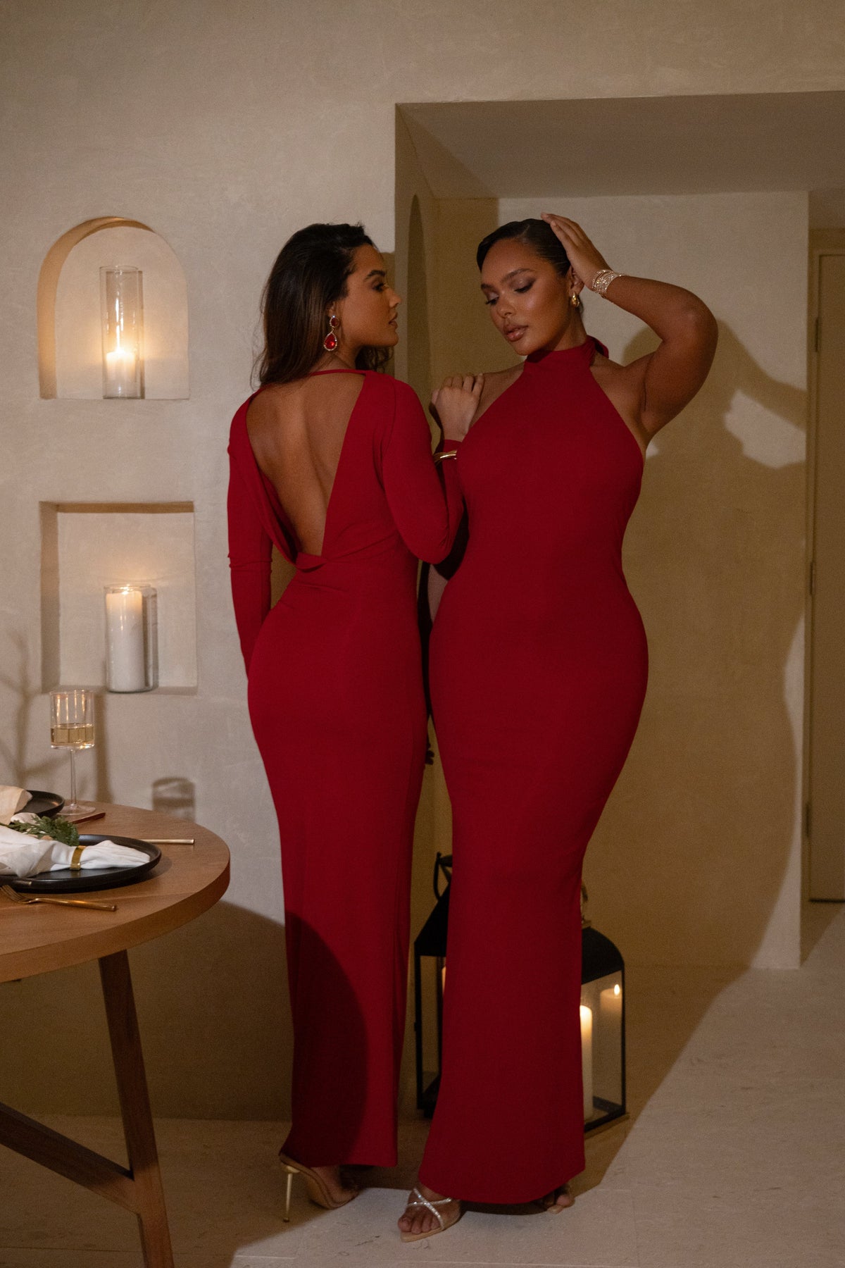 Red Golden Evening Maxi Gown