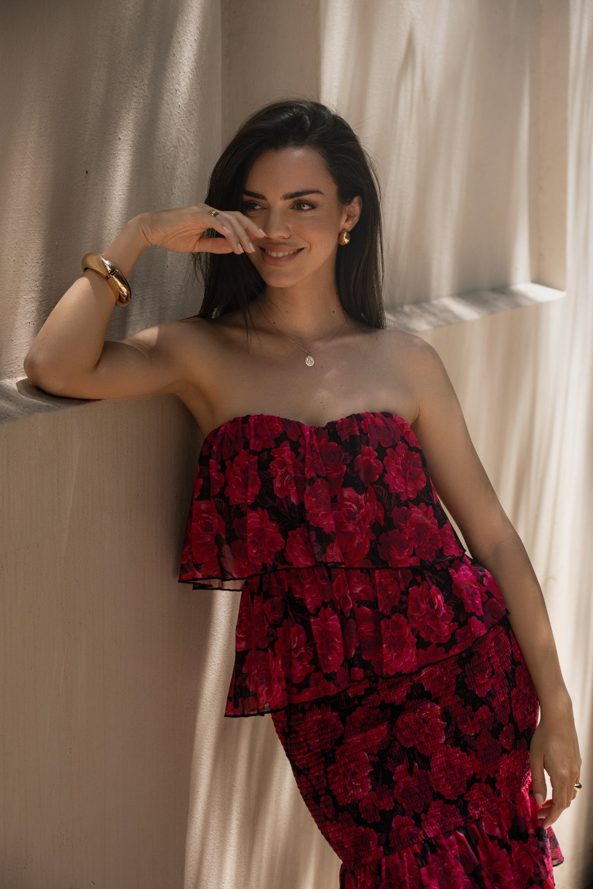 Pink Floral Casa Blanca Ruffle Dress