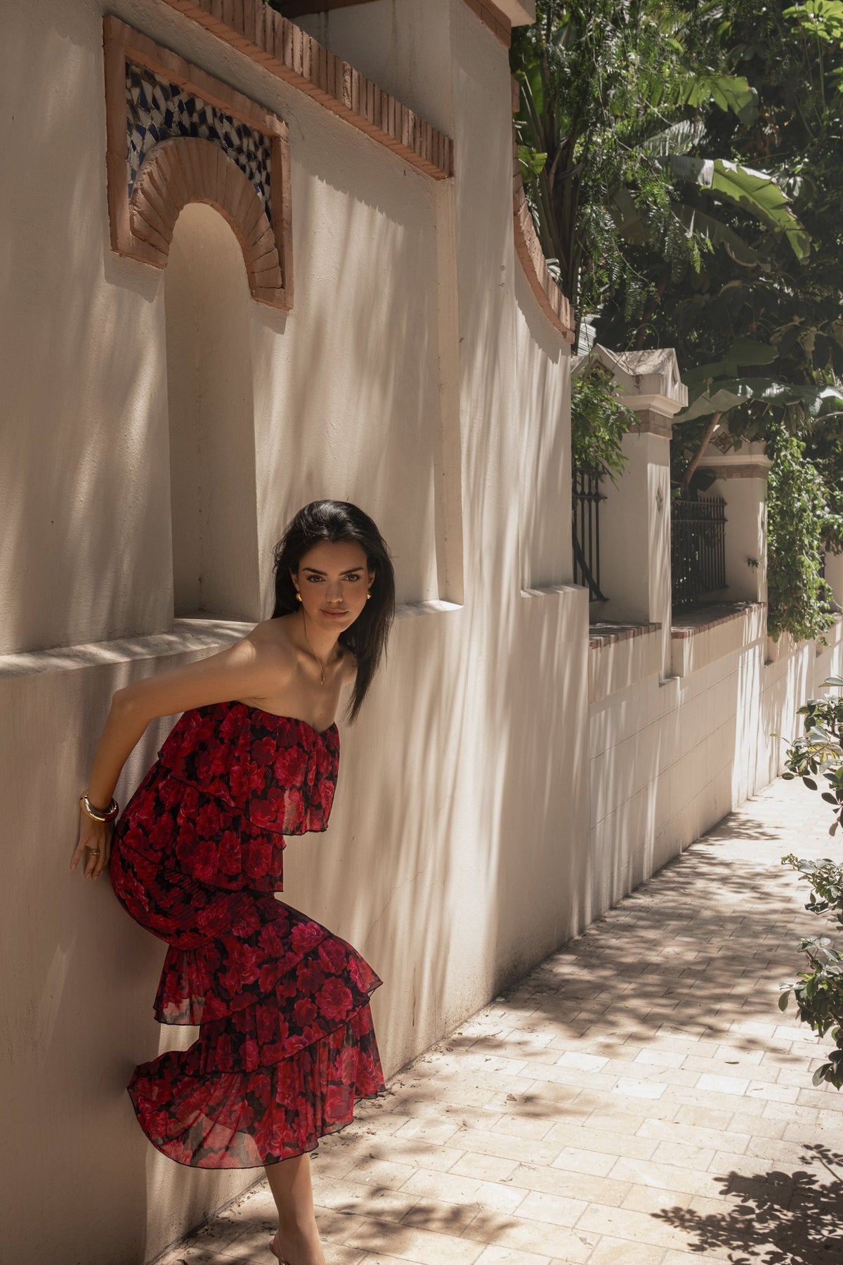 Pink Floral Casa Blanca Ruffle Dress