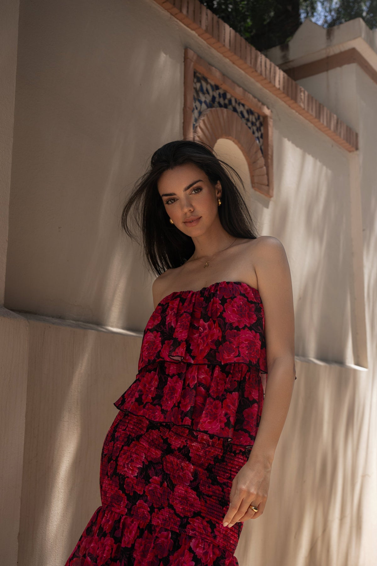 Pink Floral Casa Blanca Ruffle Dress