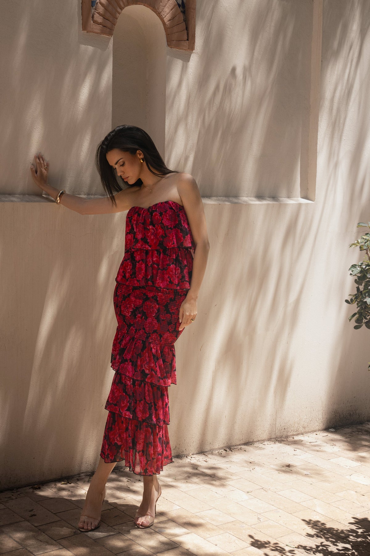 Pink Floral Casa Blanca Ruffle Dress