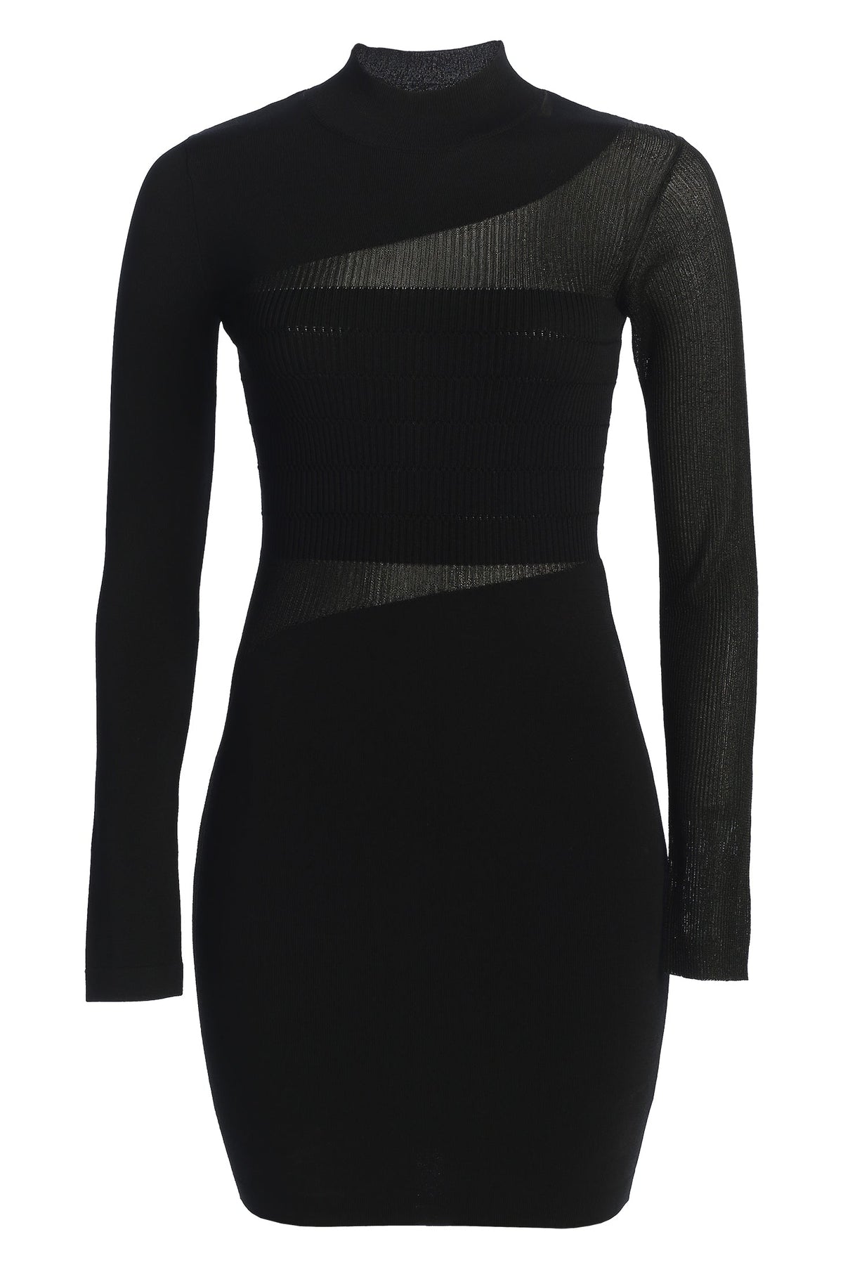 Black Sheer Knit Mock Neck Dress
