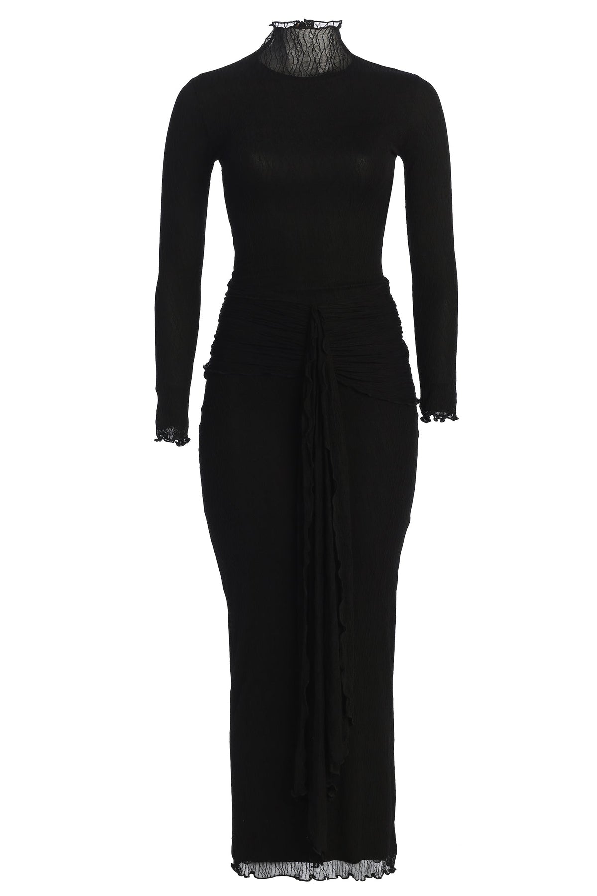 Black Drape Mock Neck Dress