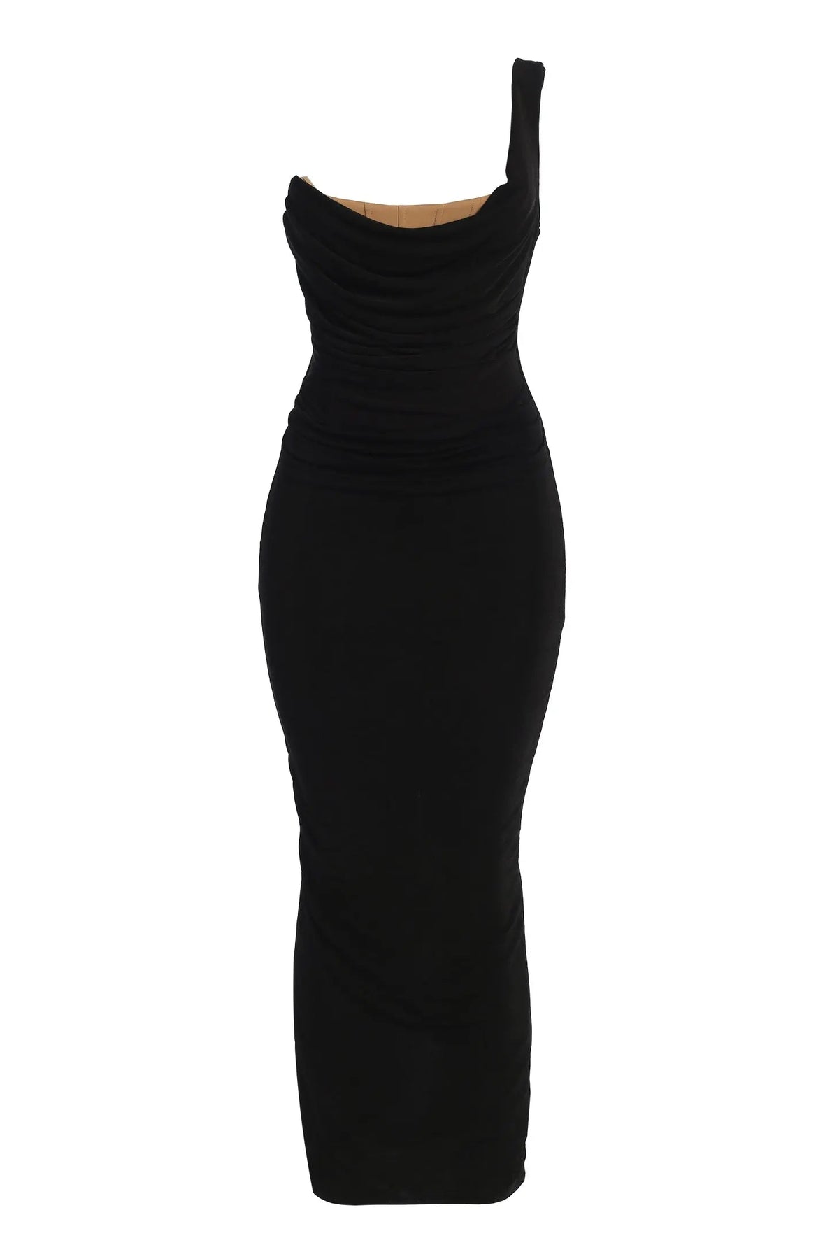 Black Slinky Krishna One Shoulder Maxi Dress