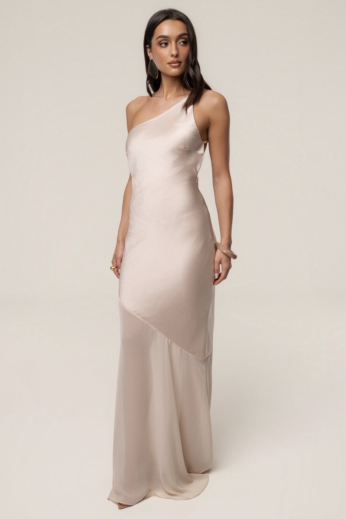 Champagne Olivia One Shoulder Maxi Dress