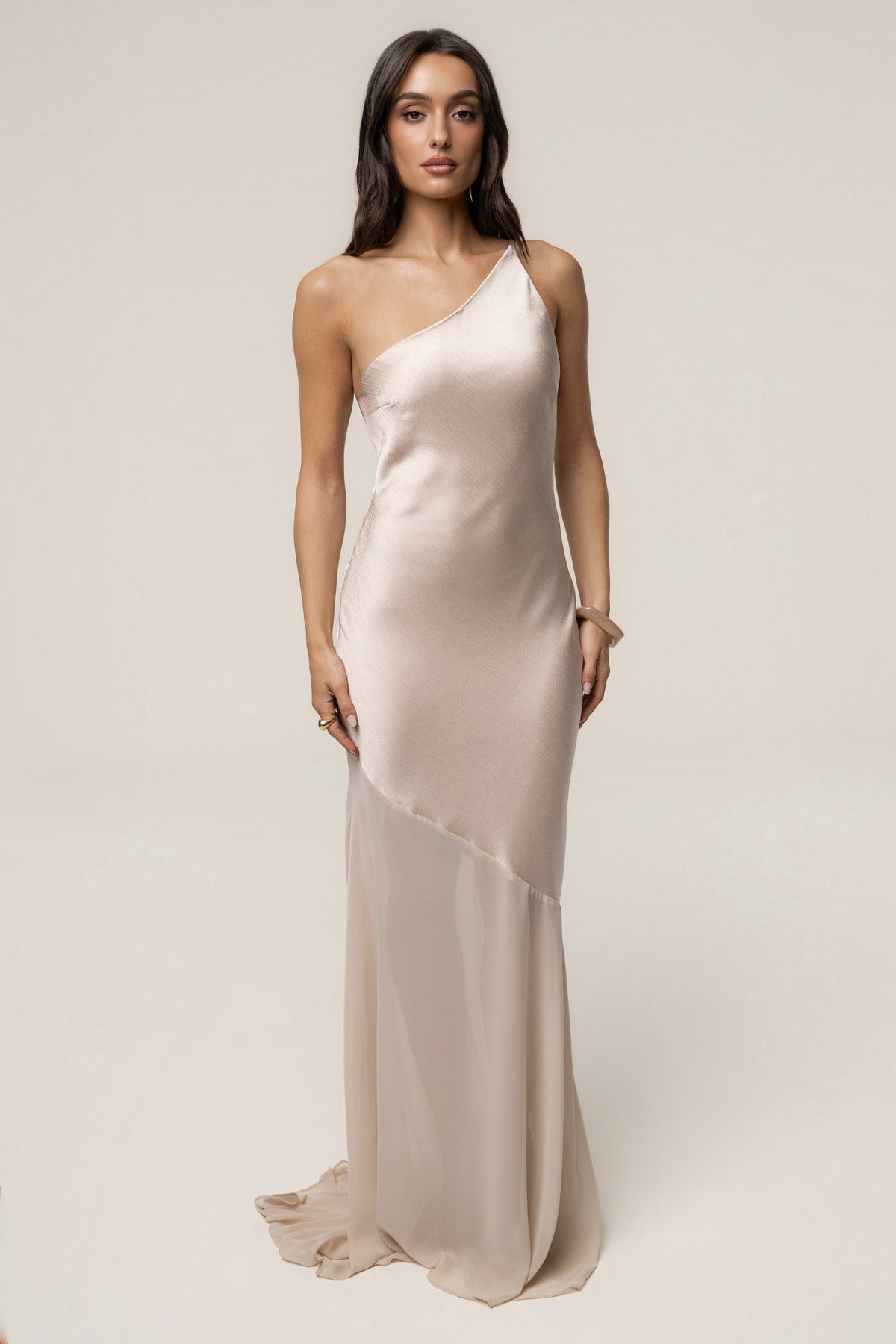 Champagne Olivia One Shoulder Maxi Dress