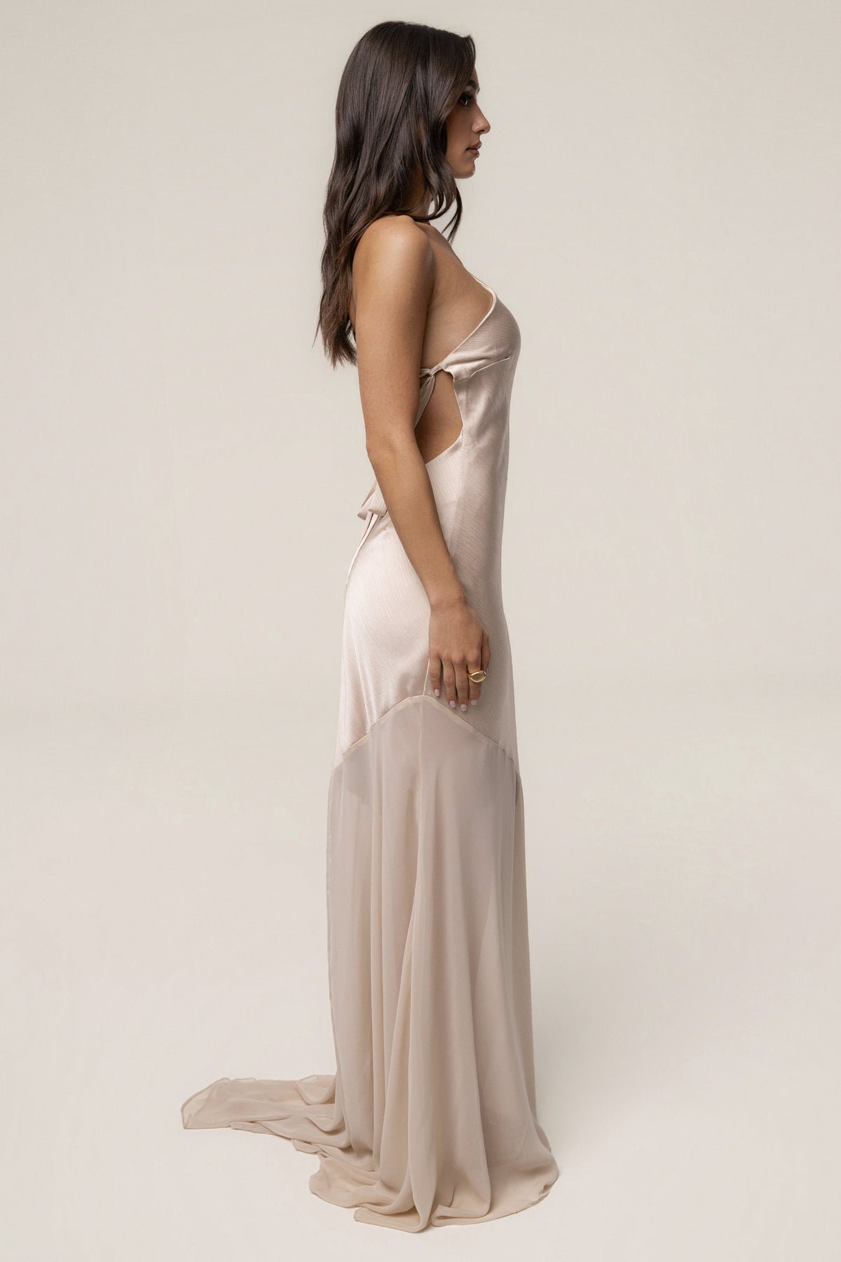 Champagne Olivia One Shoulder Maxi Dress