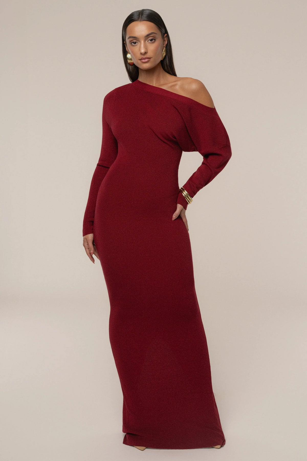 Red Night Shimmers Asymmetrical Maxi Dress