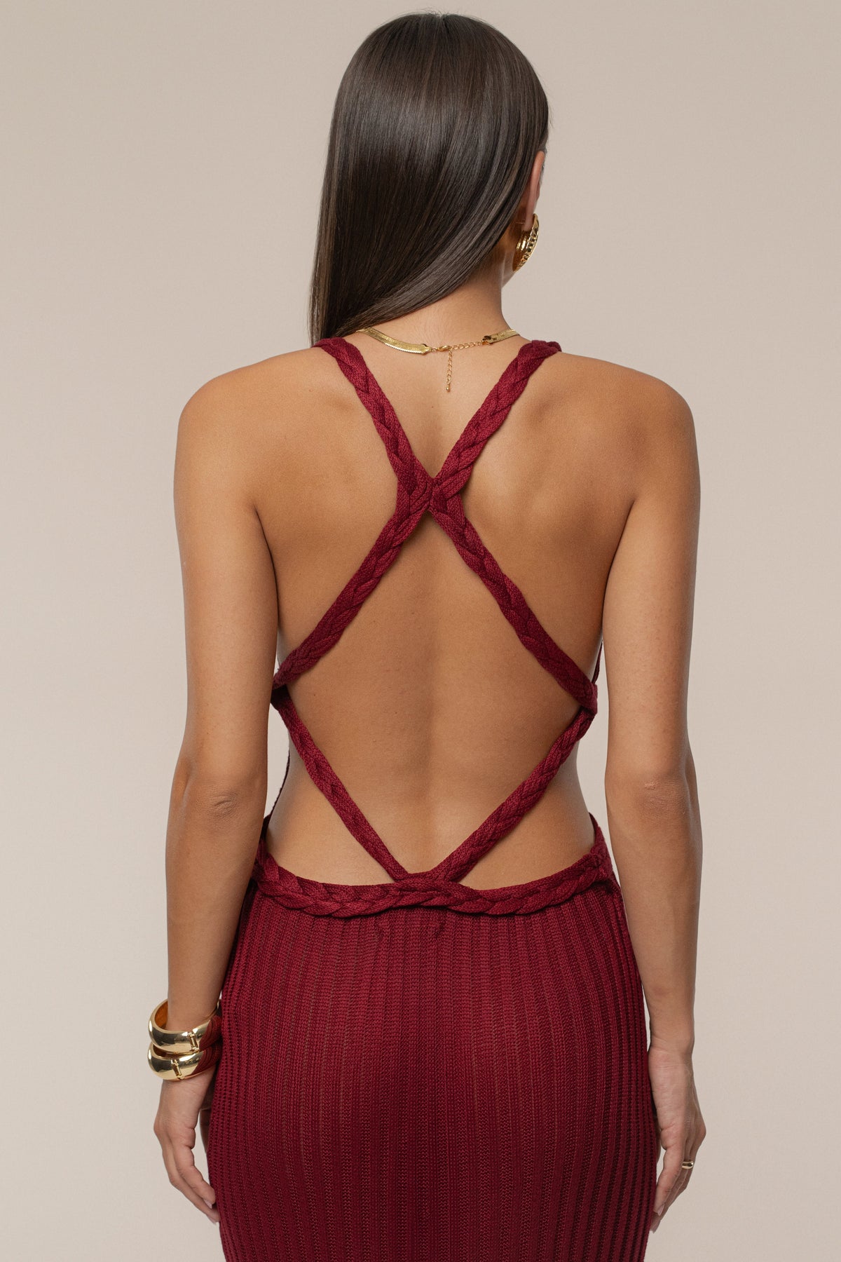 Burgundy Drift And Dream Braided Maxi Dress