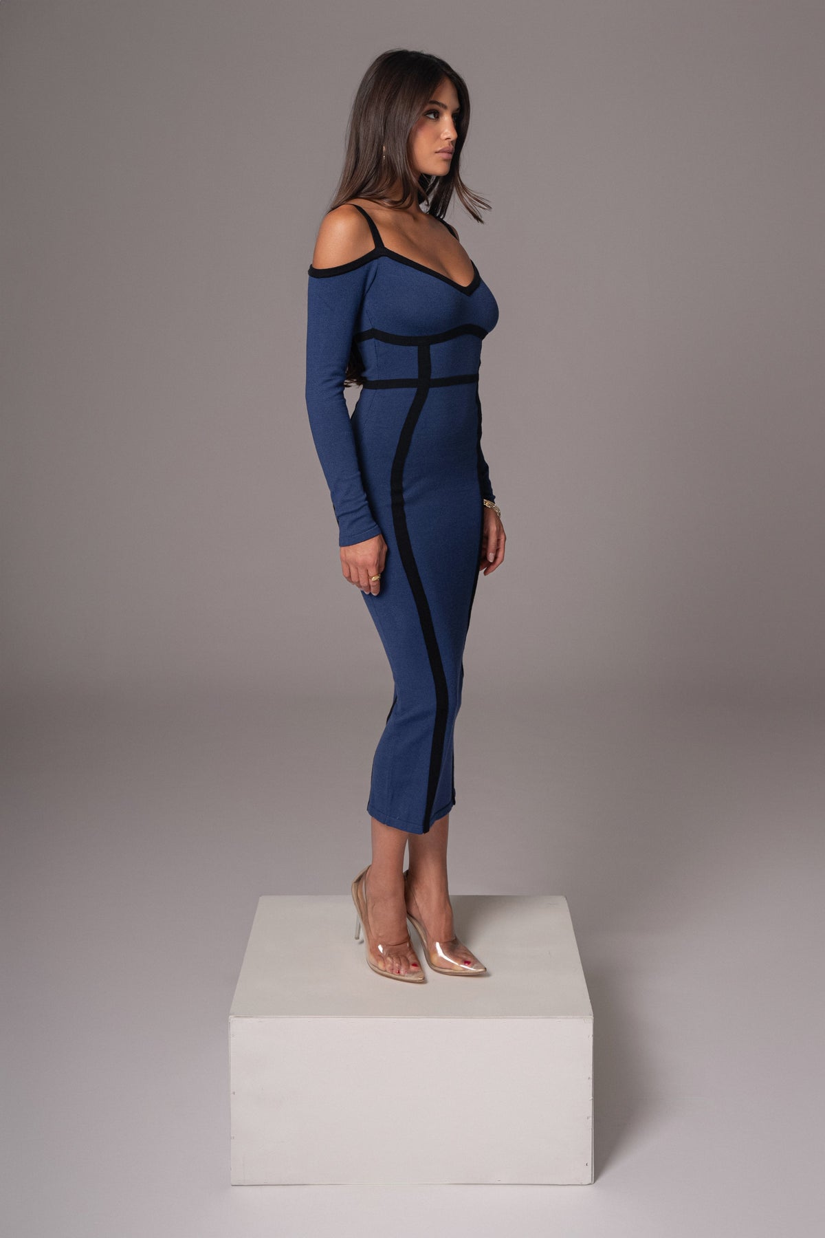 Navy Debora Knit Midi Dress