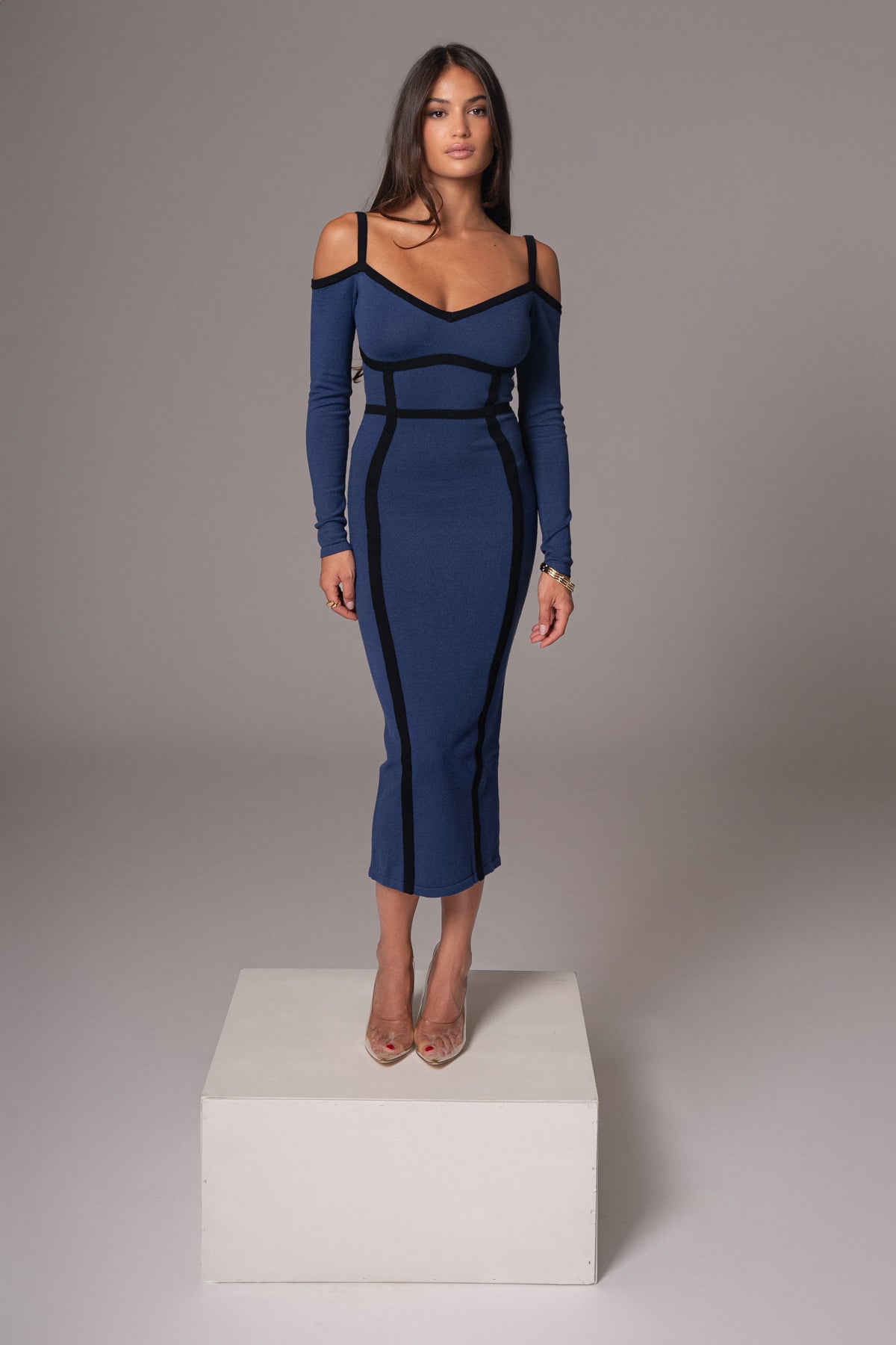 Navy Debora Knit Midi Dress
