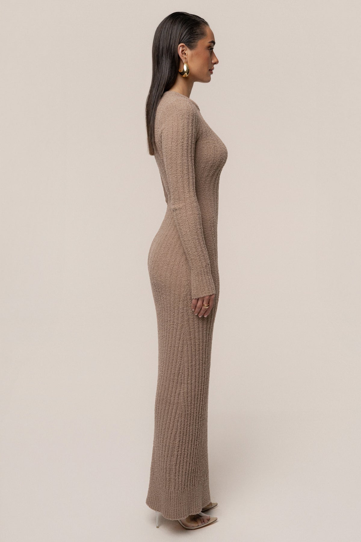 Taupe First Class Ribbed Maxi Dress