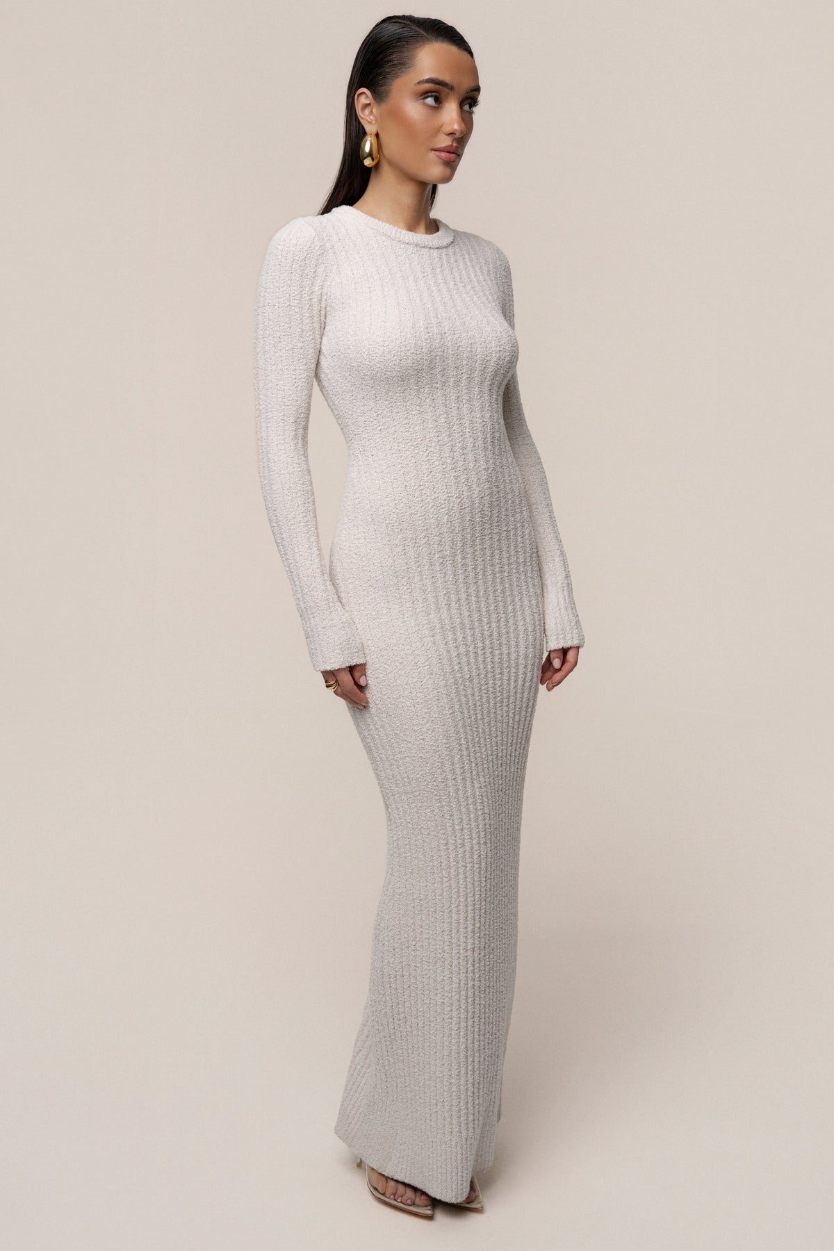 Cream First Class Ribbed Maxi Dress