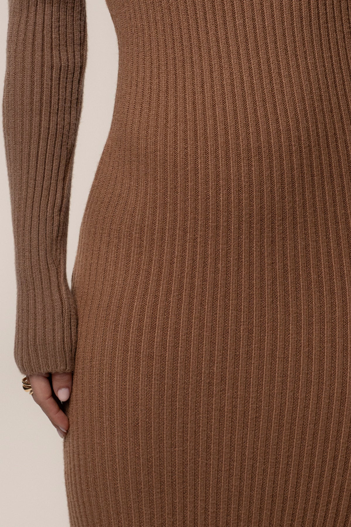 Tan Kira Ribbed Midi Dress