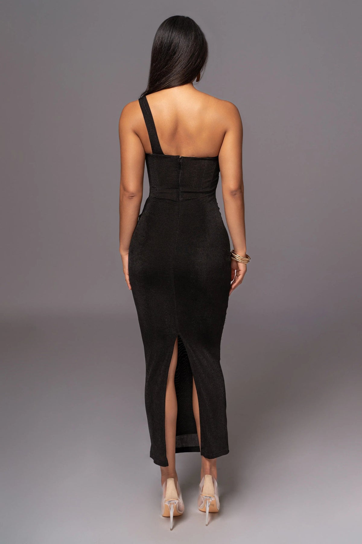 Black Slinky Krishna One Shoulder Maxi Dress