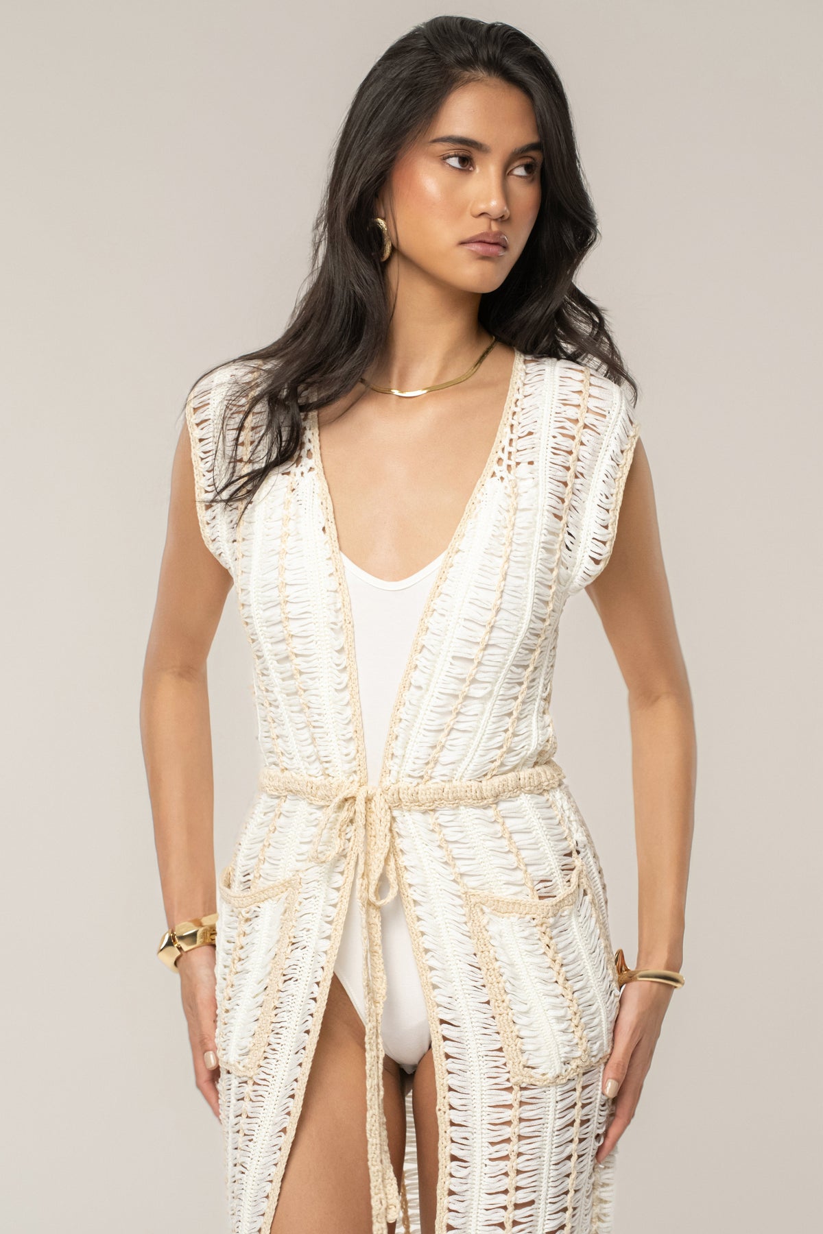 Ivory/Beige Marcelle Crochet Maxi Dress