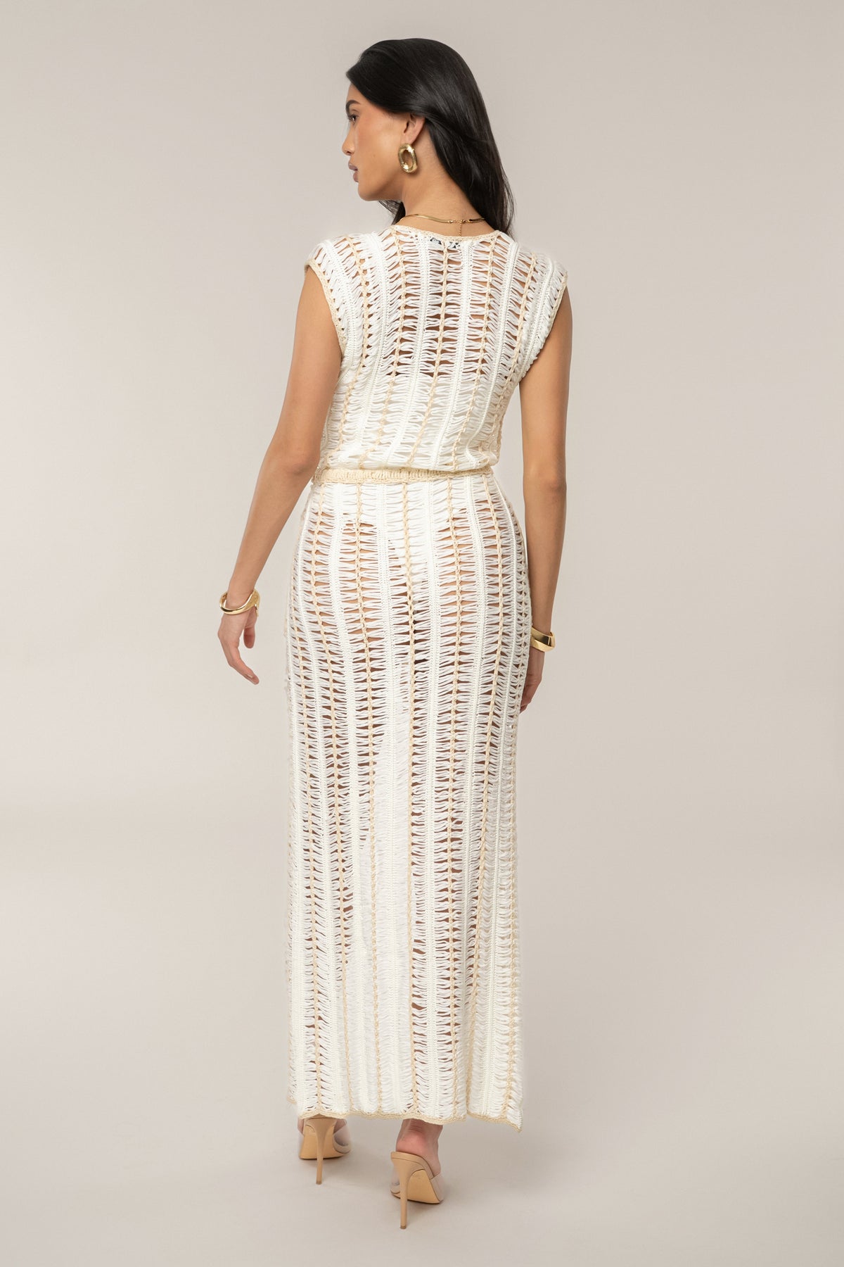 Ivory/Beige Marcelle Crochet Maxi Dress
