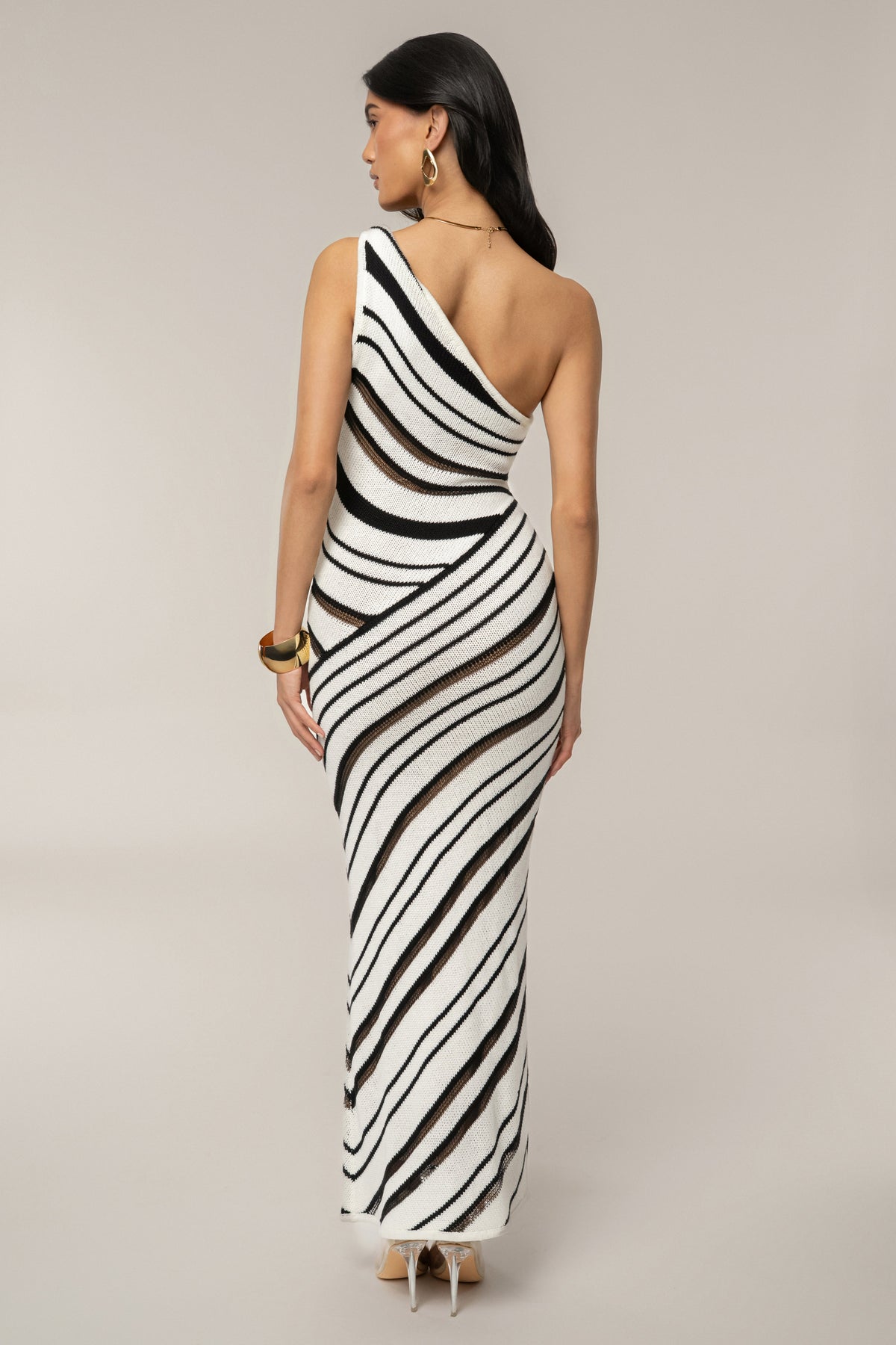 Ivory/Black Sanibel Ruched Maxi Knit Dress