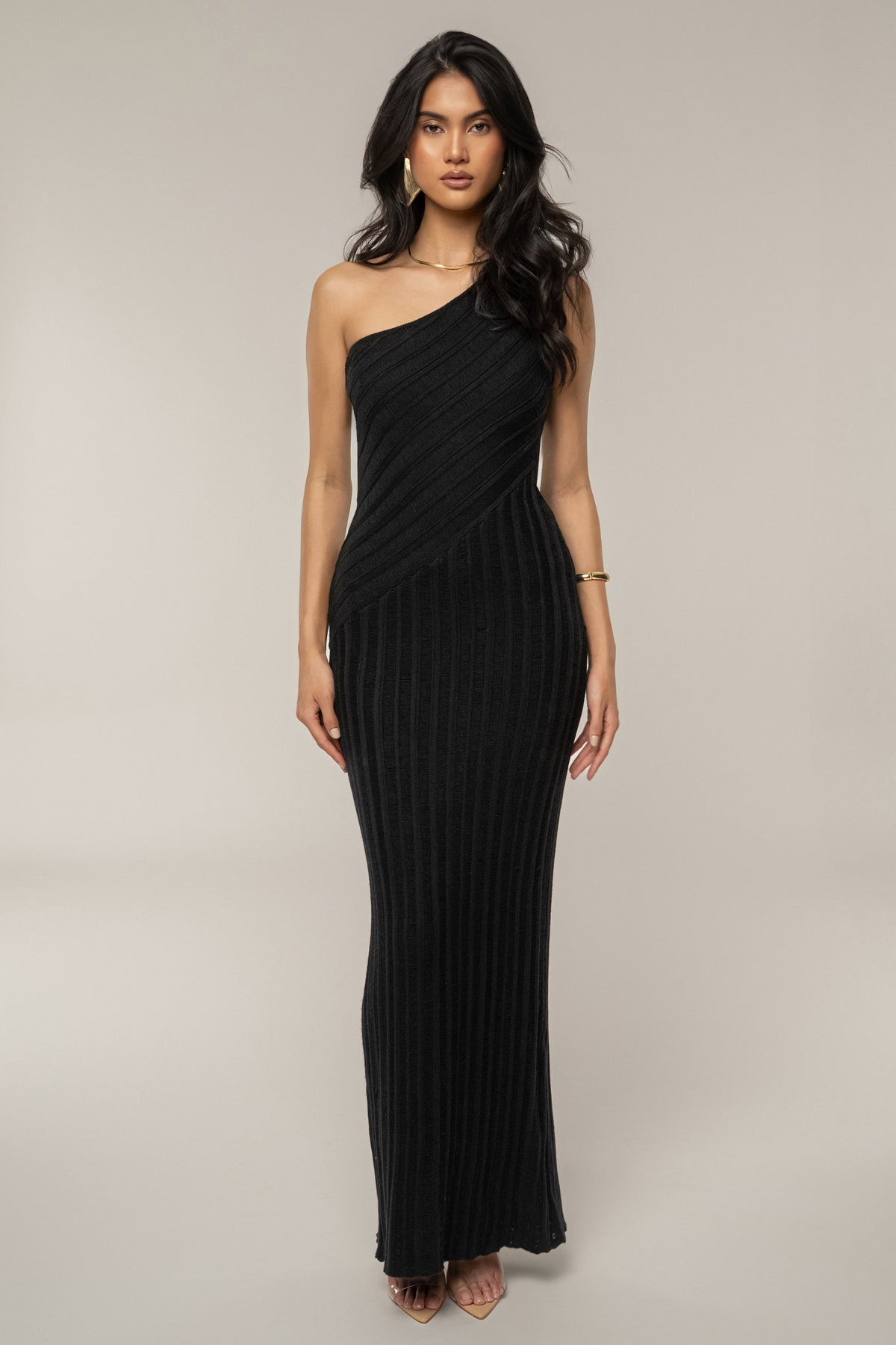 Black Fringe Knit Maxi Dress