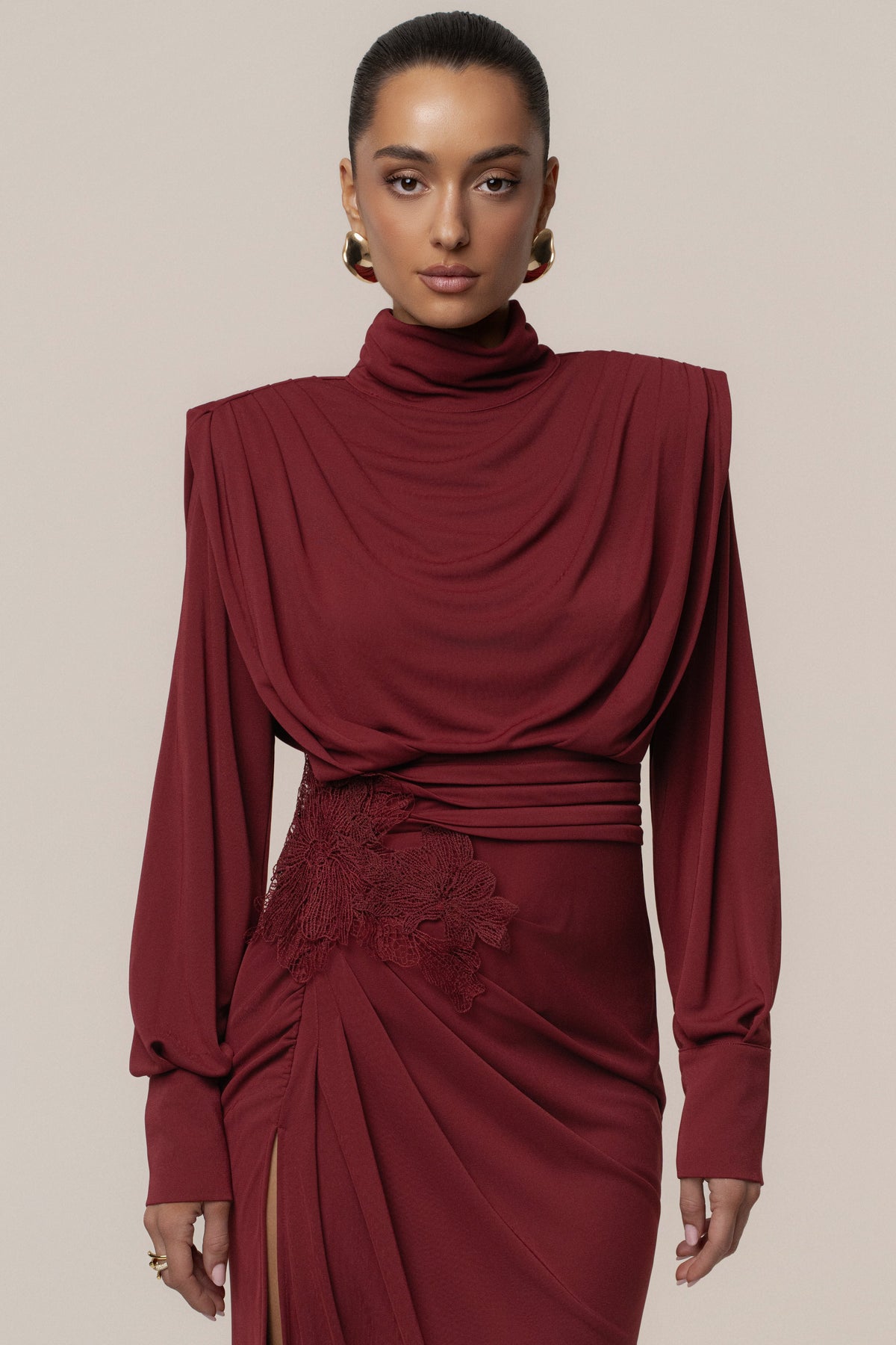 Burgundy Radiance Maxi Gown