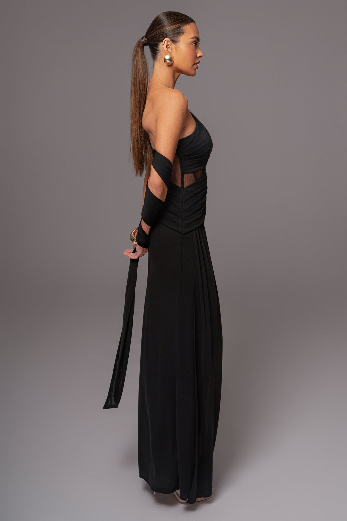 Black Naida Drape Maxi Dress