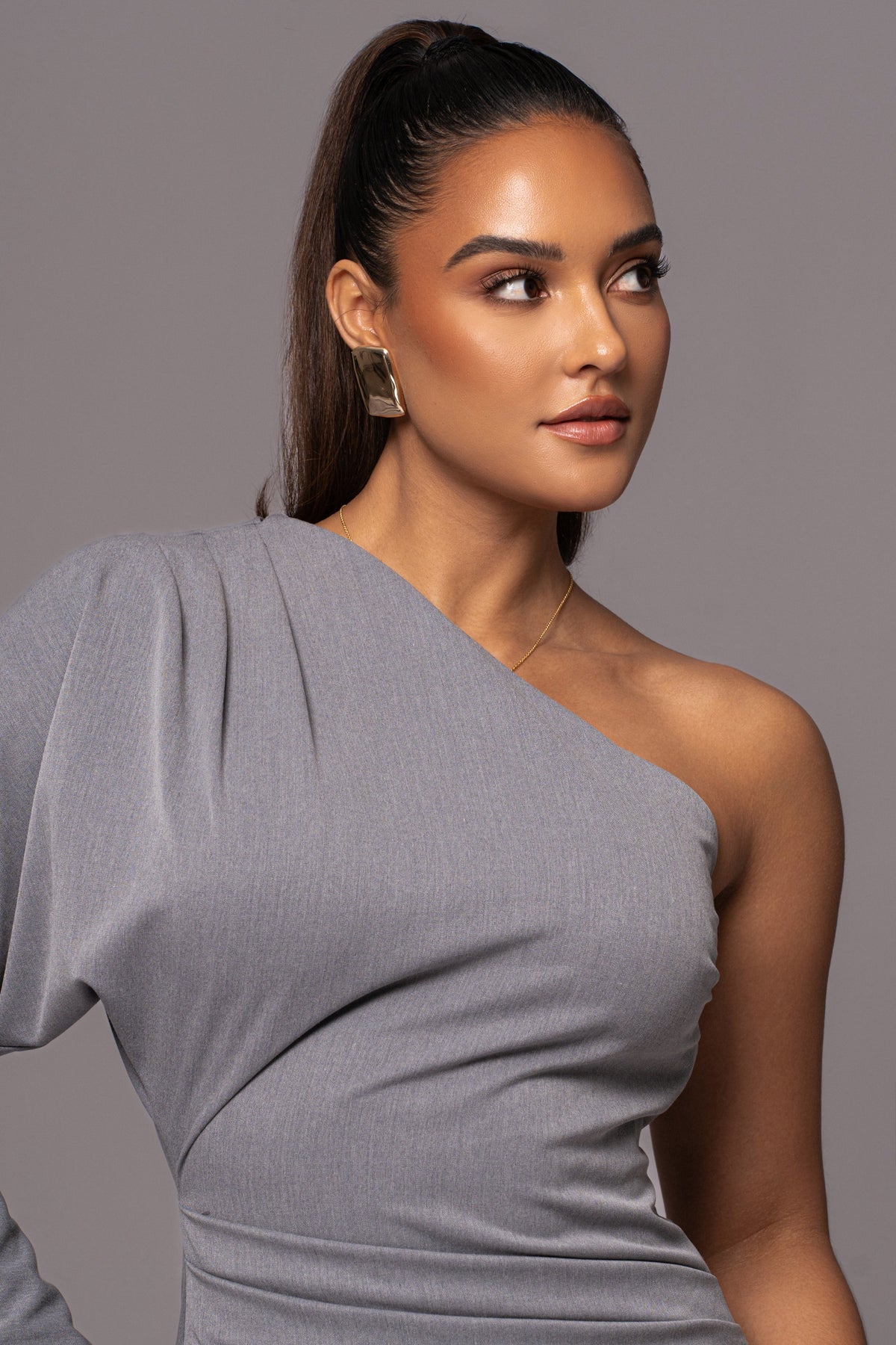 Grey Racheal One Shoulder Midi Dress