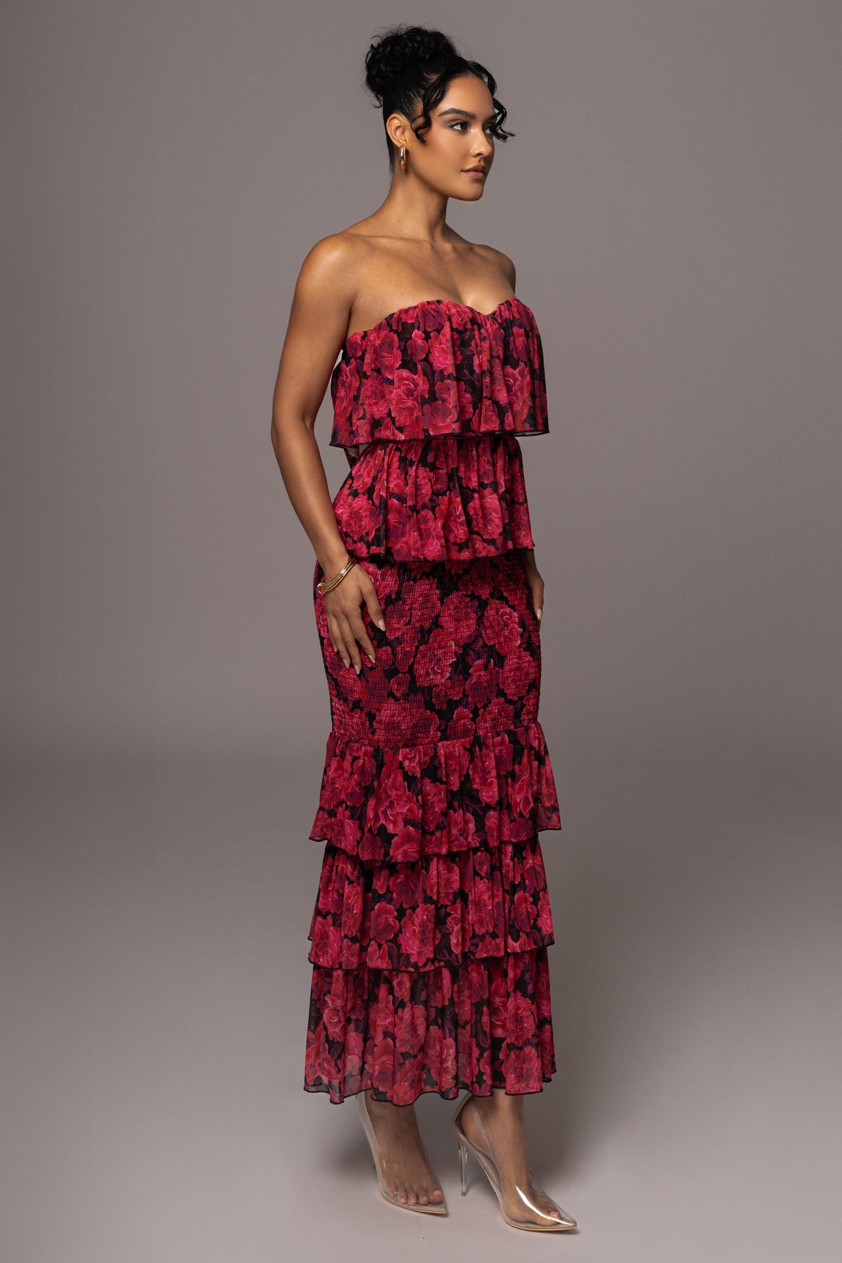 Pink Floral Casa Blanca Ruffle Dress
