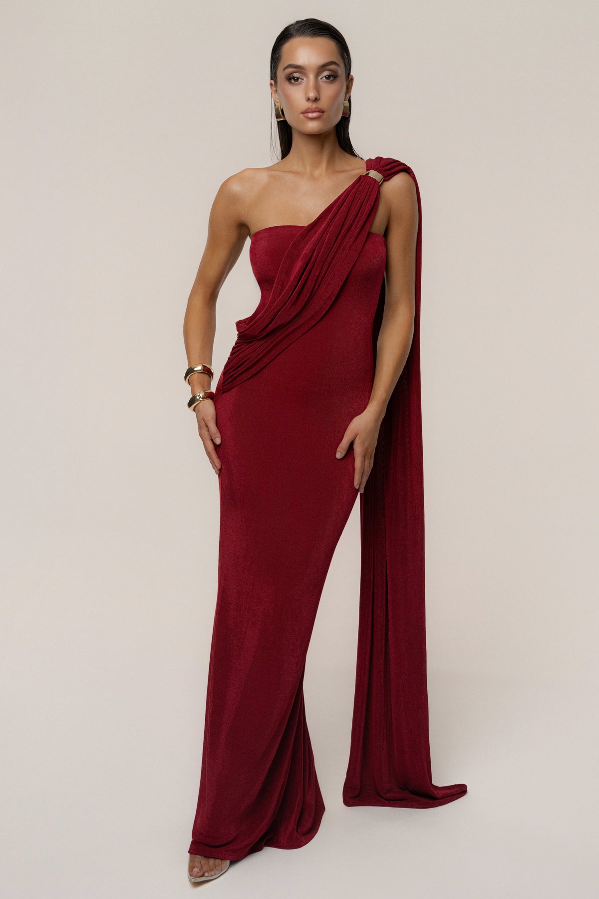 Red Golden Veil Maxi Dress
