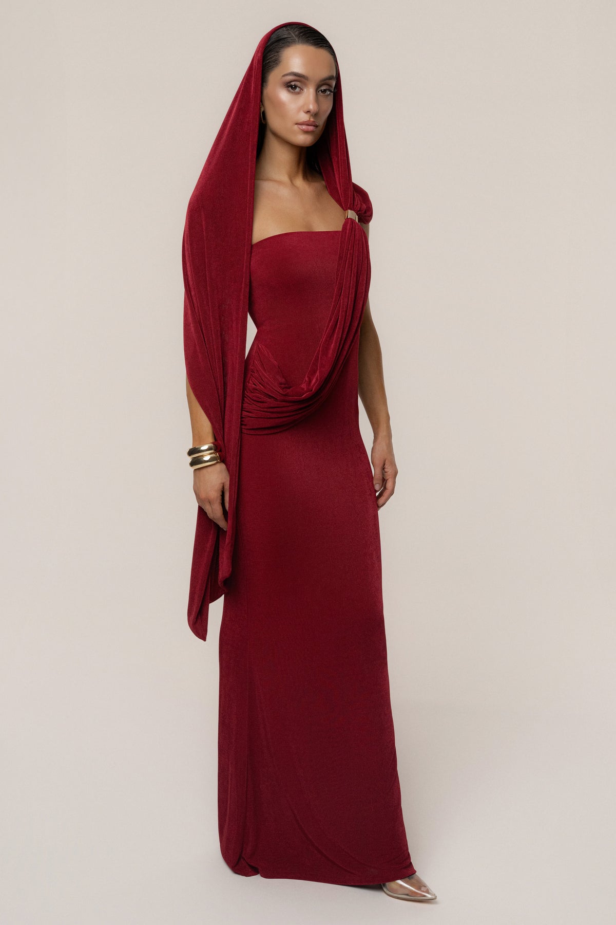 Red Golden Veil Maxi Dress