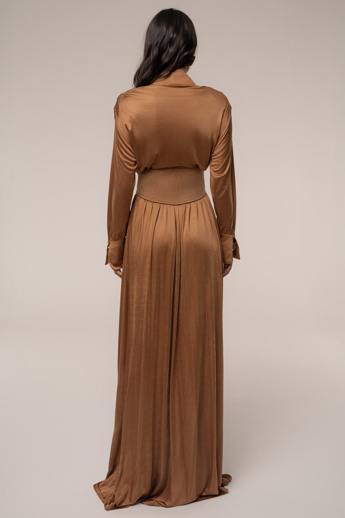 Tan High Line Collar Maxi Dress