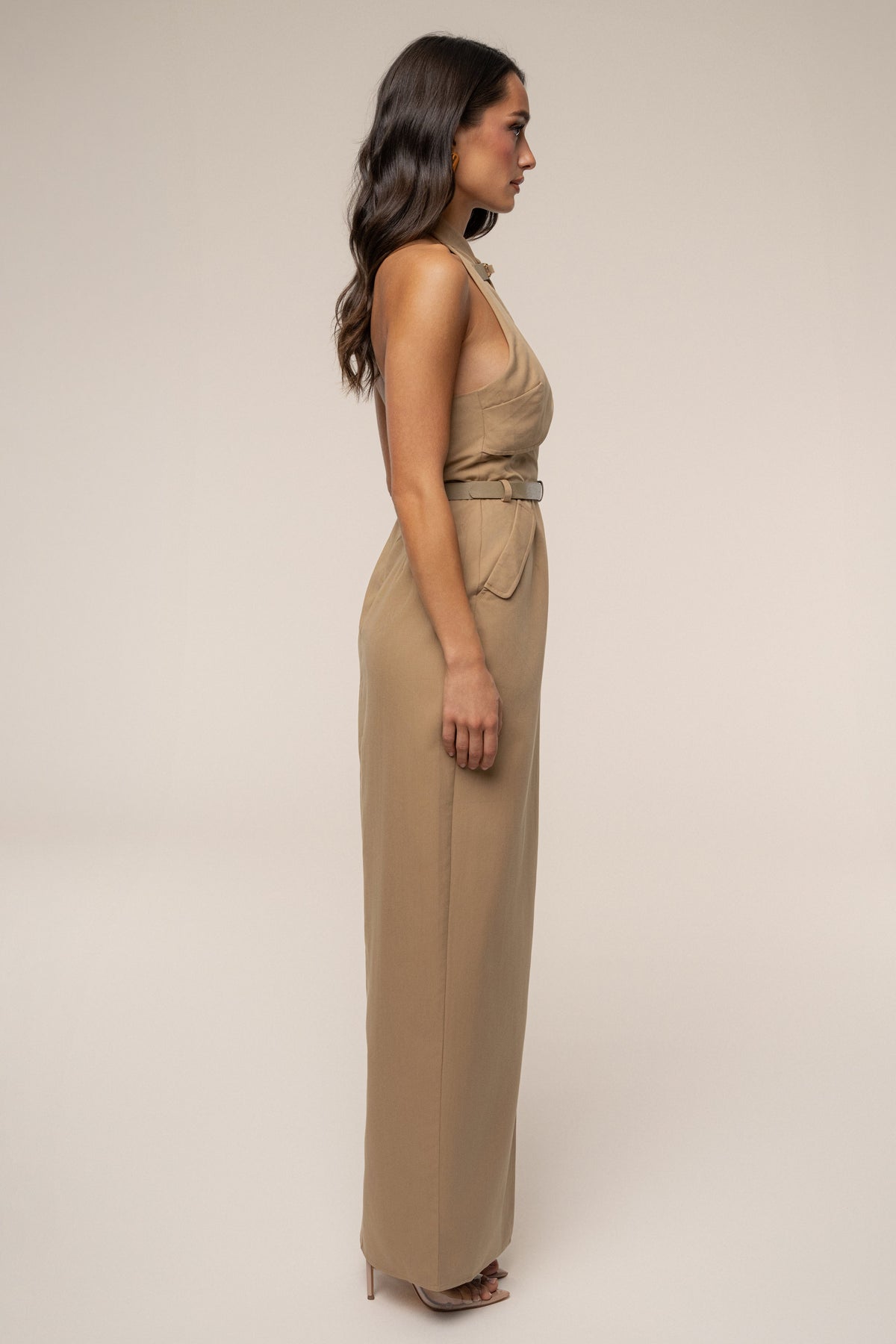 Tan Aria Keyhole Maxi Dress