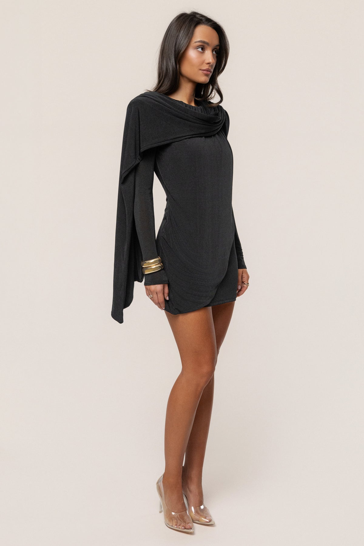 Black Midnight Draped Mini Dress