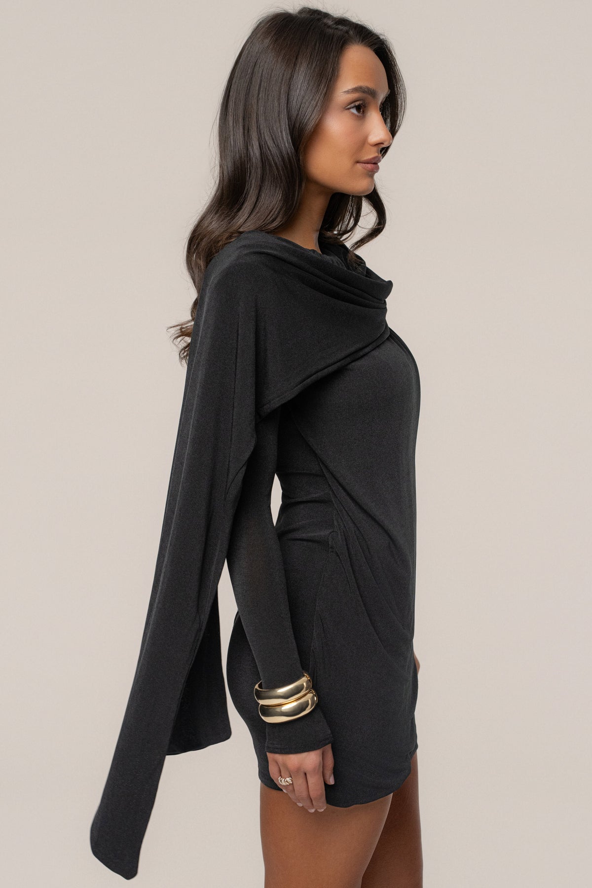 Black Midnight Draped Mini Dress